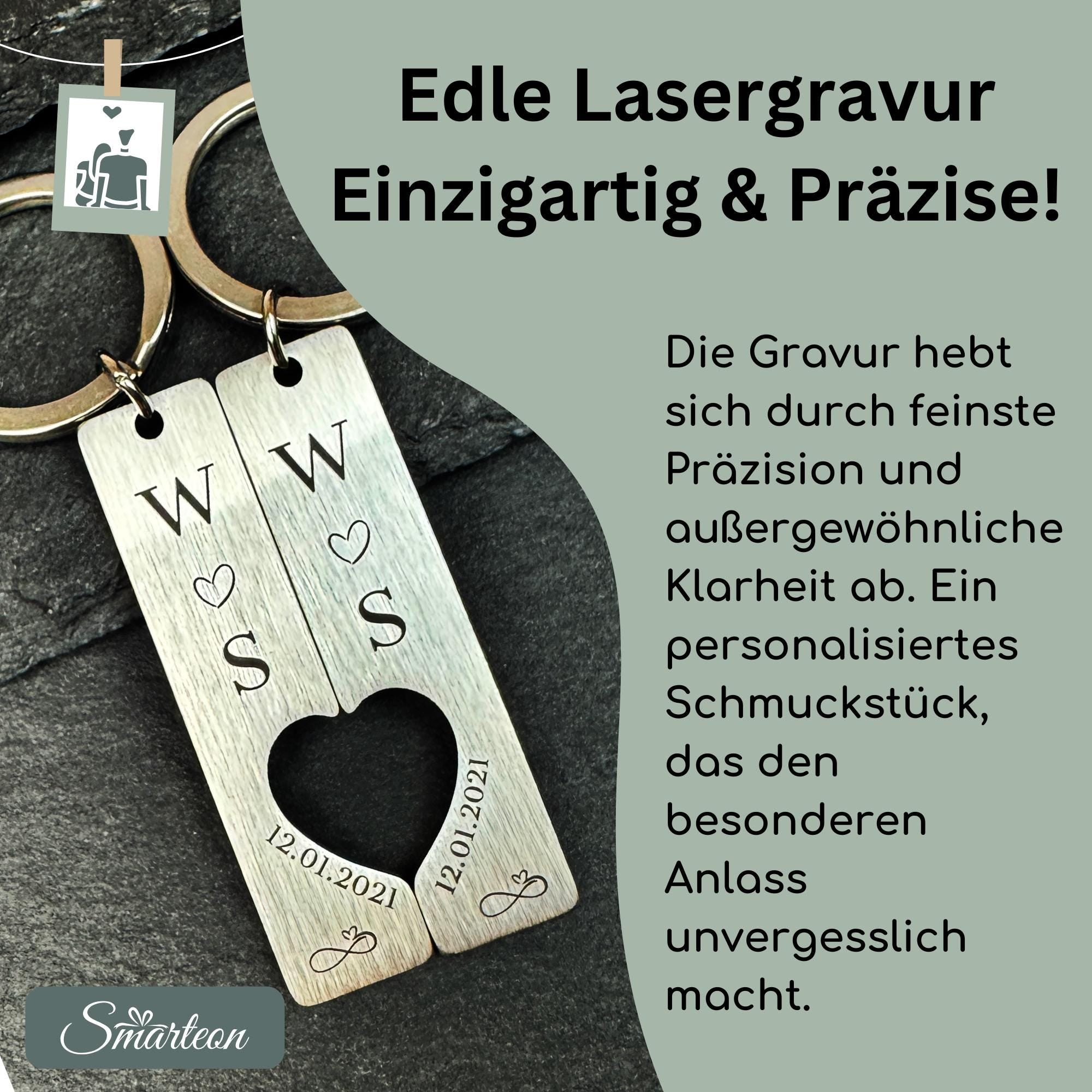 Personalisierter Schlüsselanhänger für Paare | Partner Schlüsselanhänger im 2er Set | Geschenk zum Valentinstag oder Jahrestag
