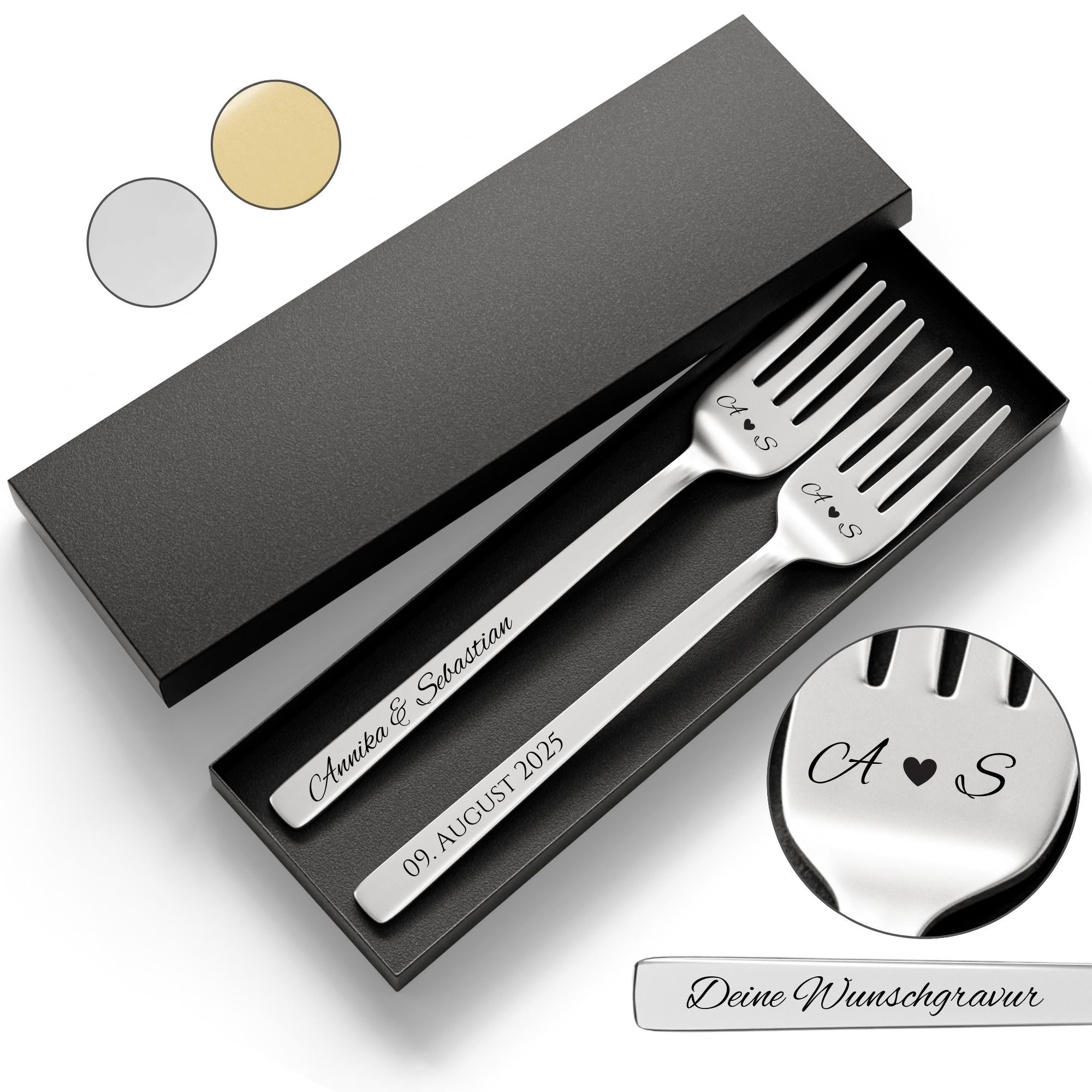 Gabel Set mit personalisierter Gravur – Hochzeitsgeschenke für Brautpaar, Geburtstag, Geschenkidee für Paare, Kuchengabeln mit Namen