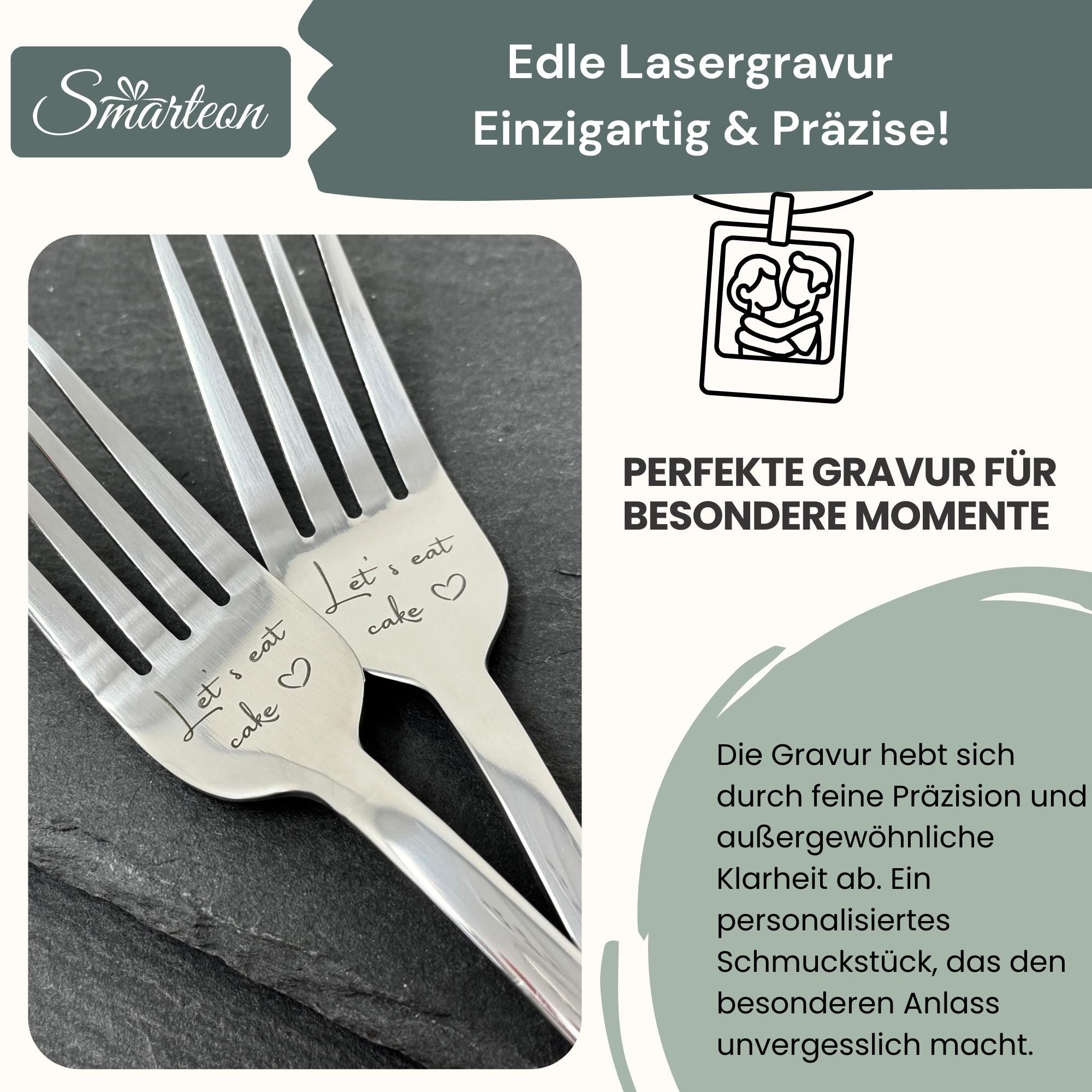 Gabel Set mit personalisierter Gravur – Hochzeitsgeschenke für Brautpaar, Geburtstag, Geschenkidee für Paare, Kuchengabeln mit Namen