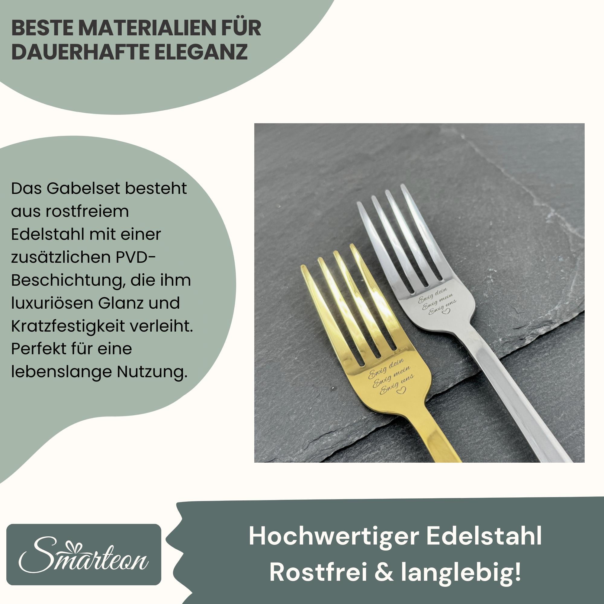 Gabel Set mit personalisierter Gravur – Hochzeitsgeschenke für Brautpaar, Geburtstag, Geschenkidee für Paare, Kuchengabeln mit Namen