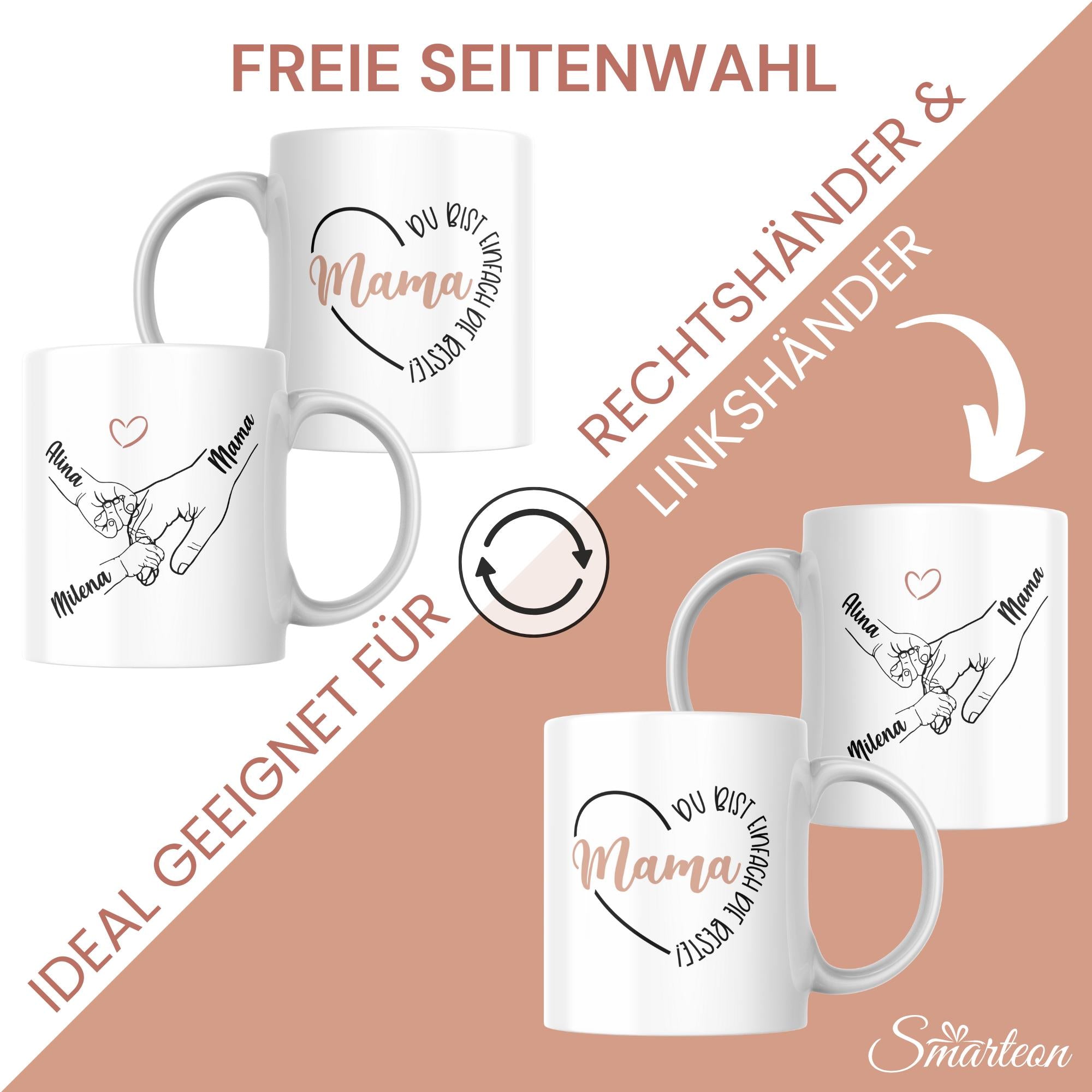 Personalisierte Tasse mit Namen – Geschenk für Mama mit Kinderhänden – Muttertag Tasse – Kaffeetasse individuell bedruckt, Mama Tasse