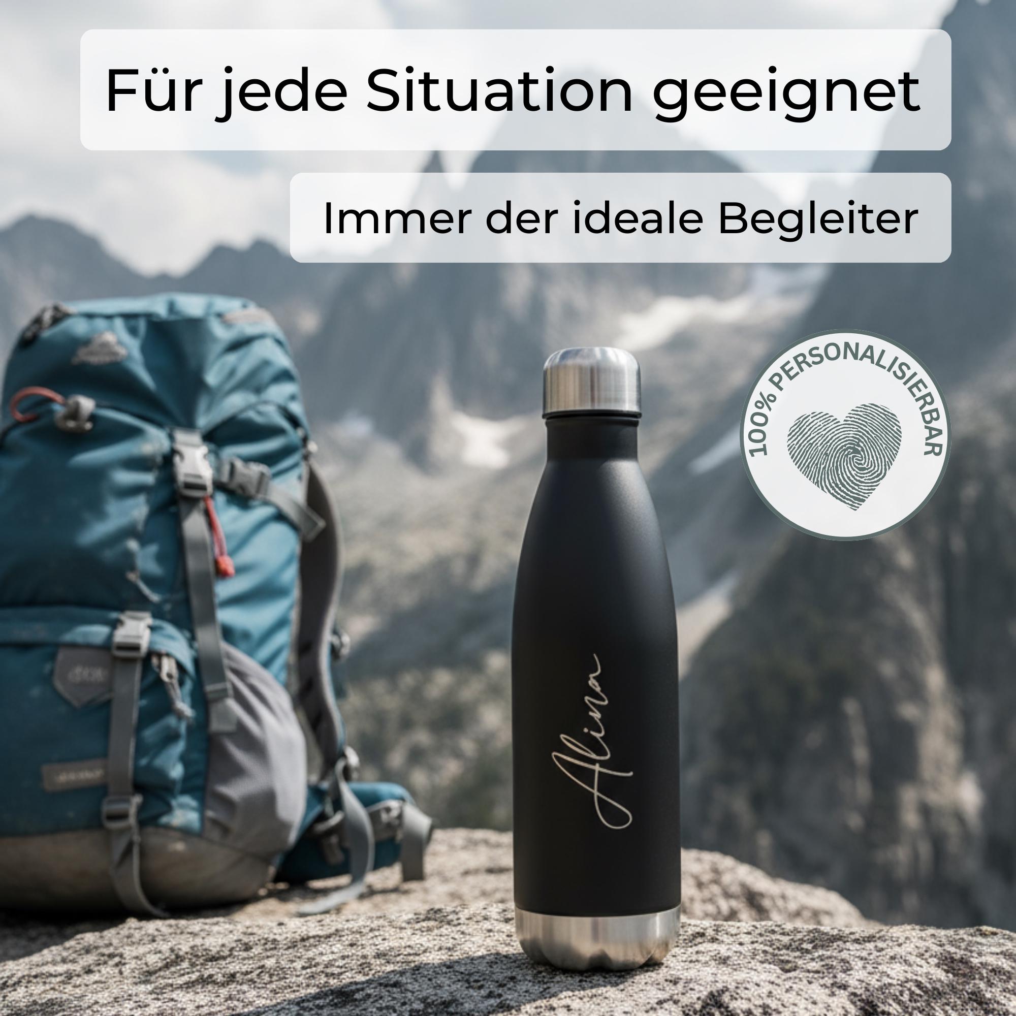 Trinkflasche personalisiert mit Namen – Edelstahl Thermosflasche mit Gravur – Personalisierte Flasche Erwachsene & Kinder (500ml)
