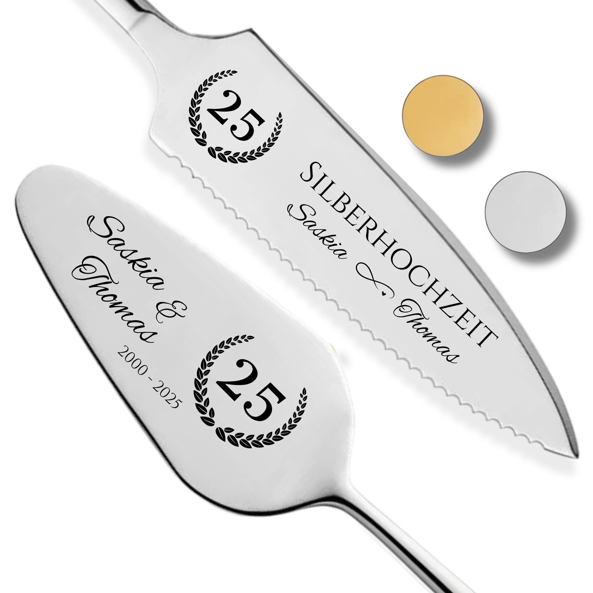 Tortenheber inkl. Tortenmesser im Set Personalisiert - Geschenk Hochzeitstag für Brautpaar, Geburtstag, Jubiläum, Geschenkidee für Paare