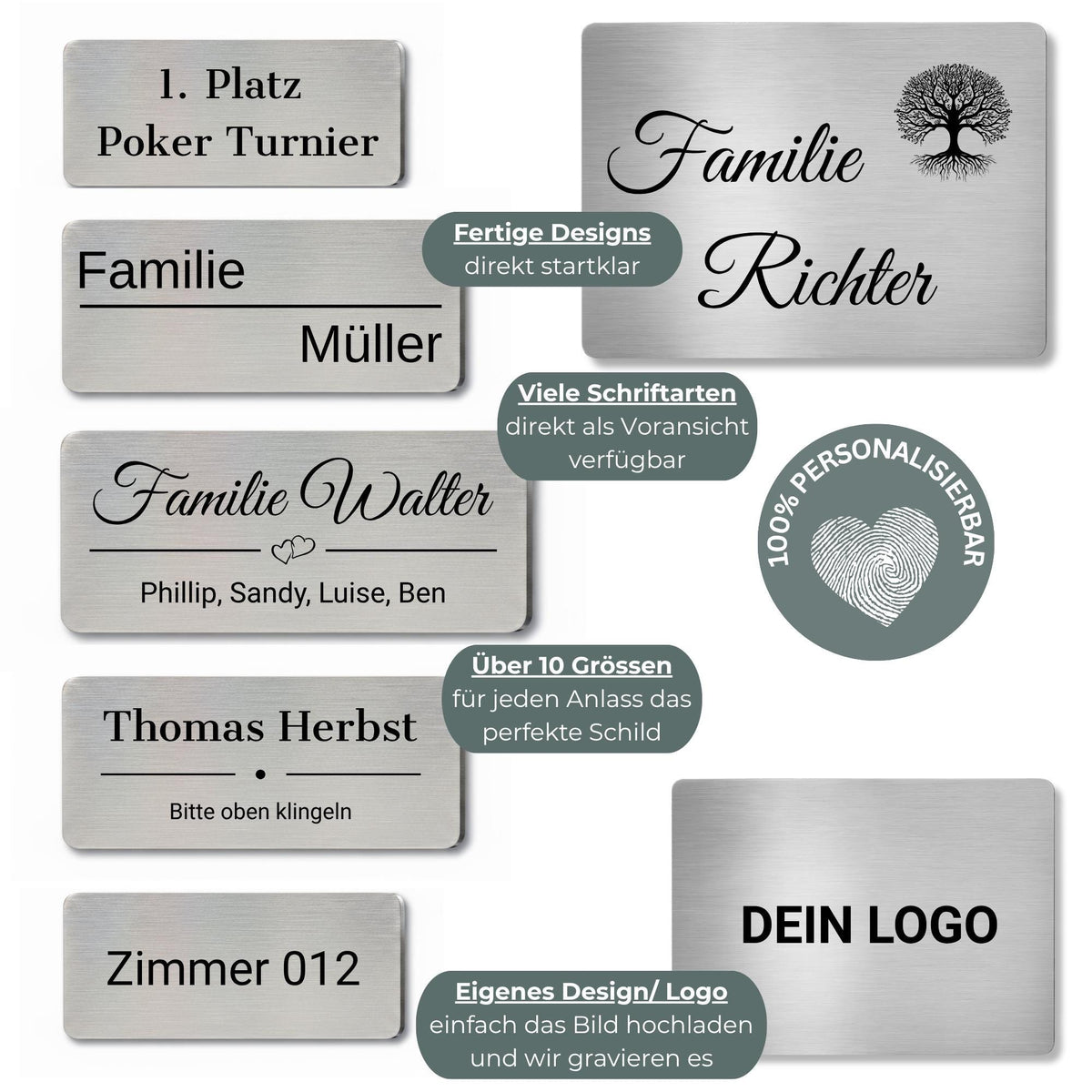 Personalisierte Namensschilder für Briefkasten, Klingelschild & Haustür