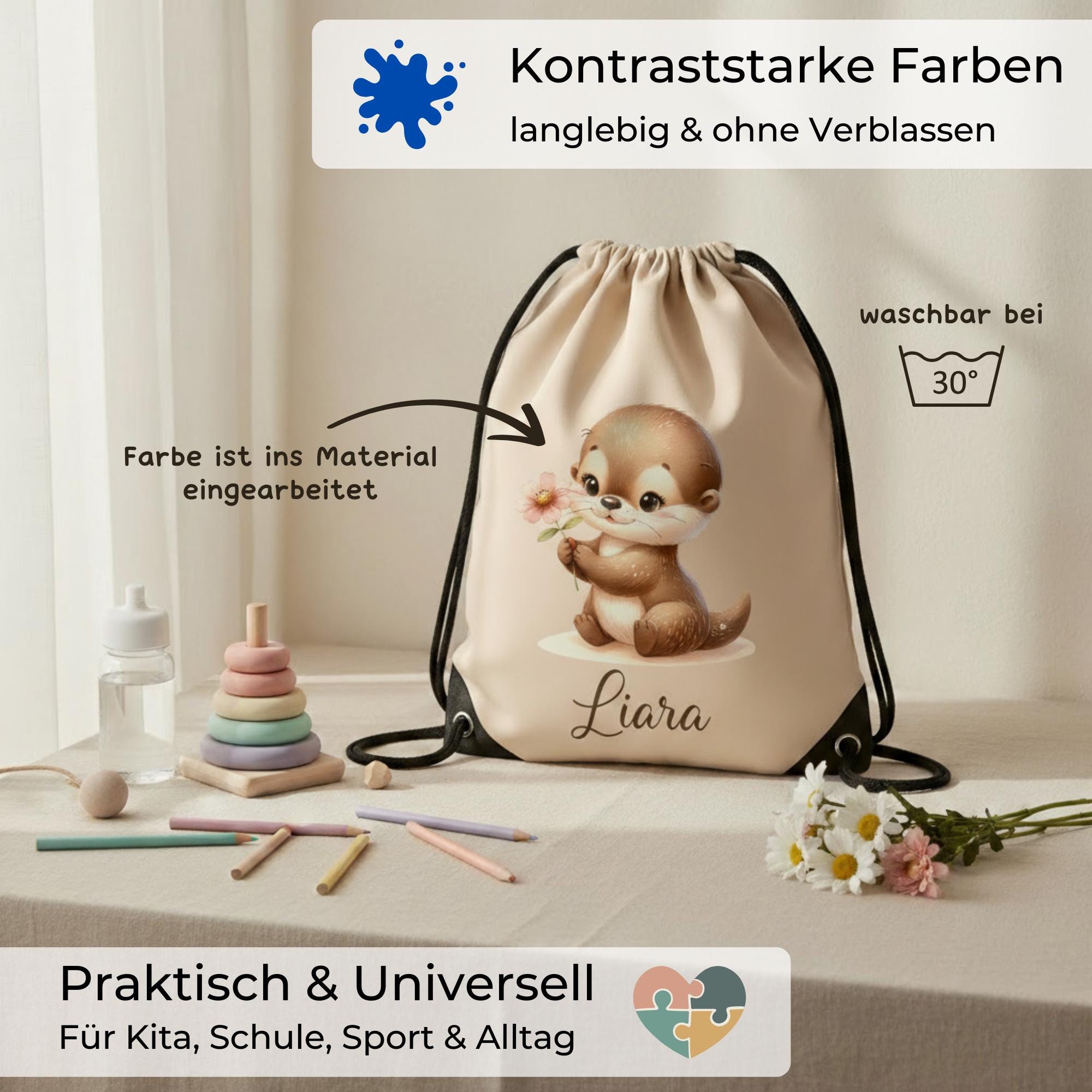 Personalisierter Turnbeutel mit Namen | Gymbag Kinder Mädchen Junge | Geschenk zur Einschulung & Kindergartenstart | Sportbeutel Schule Kita