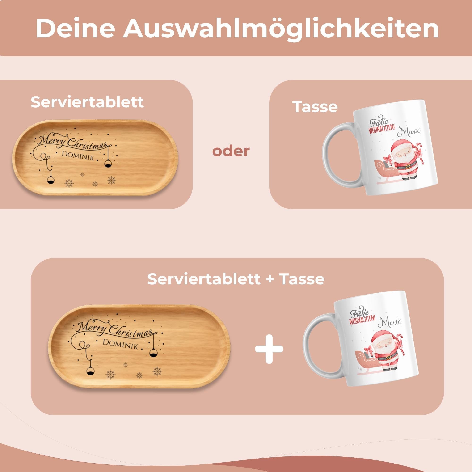Personalisiertes Serviertablett mit Tasse - Holztablett mit Gravur als Weihnachtsgeschenk - Persönliches Geschenk Weihnachten
