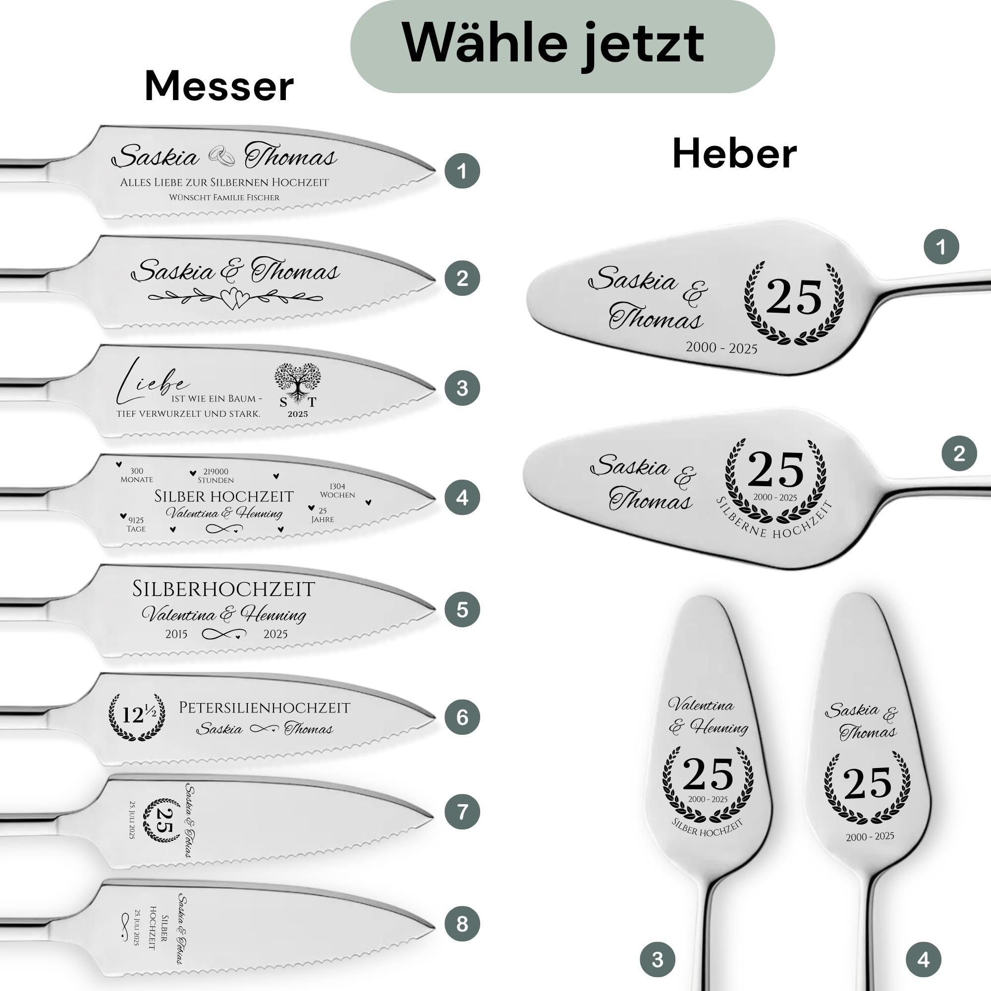 Tortenheber inkl. Tortenmesser im Set Personalisiert - Geschenk Hochzeitstag für Brautpaar, Geburtstag, Jubiläum, Geschenkidee für Paare