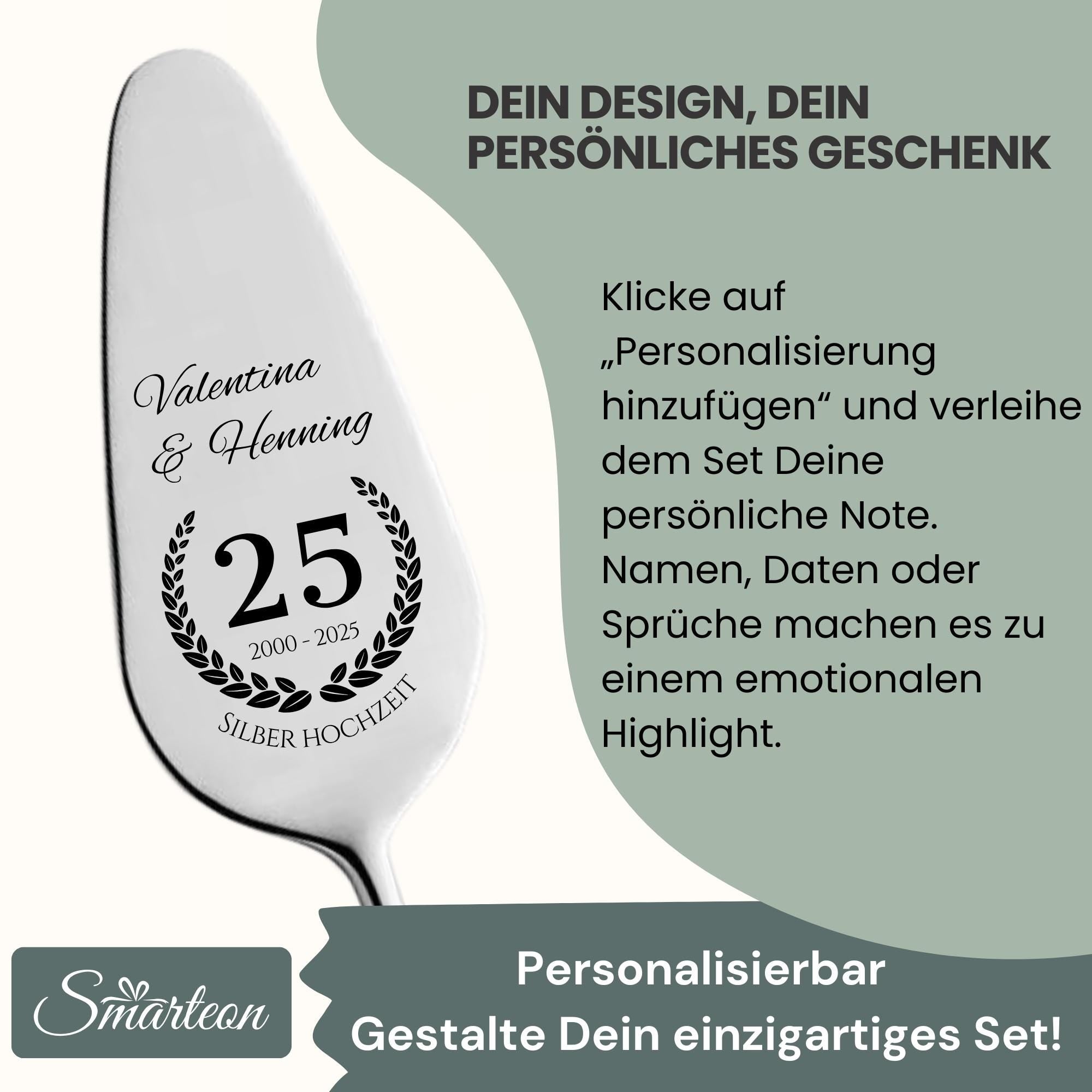 Tortenheber inkl. Tortenmesser im Set Personalisiert - Geschenk Hochzeitstag für Brautpaar, Geburtstag, Jubiläum, Geschenkidee für Paare
