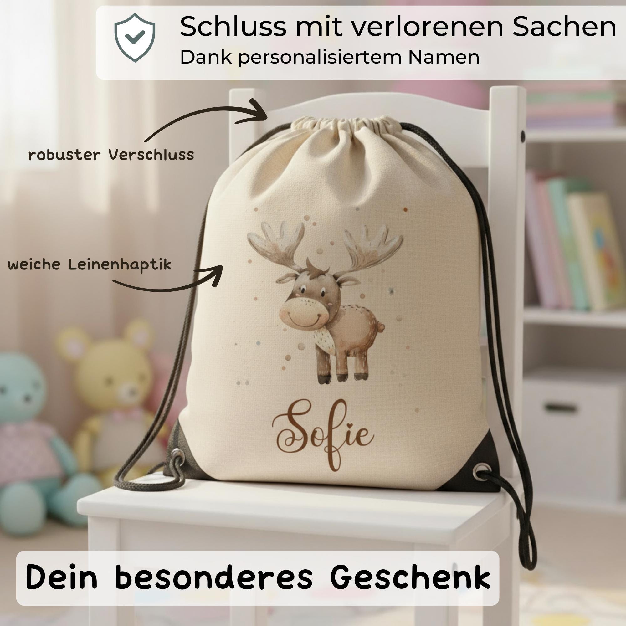 Personalisierter Turnbeutel mit Namen | Gymbag Kinder Mädchen Junge | Geschenk zur Einschulung & Kindergartenstart | Sportbeutel Schule Kita