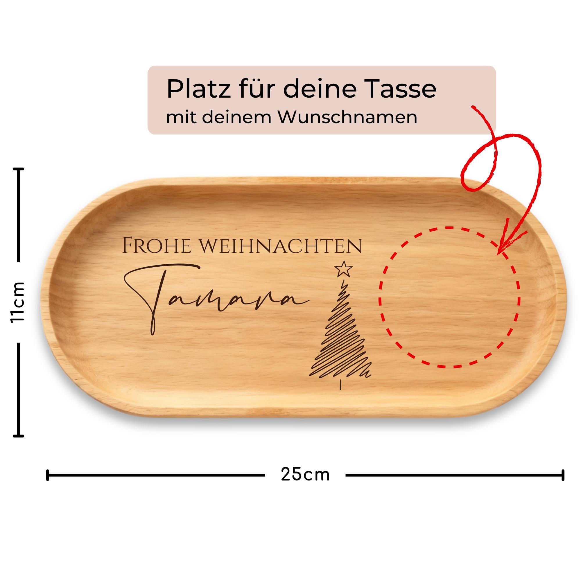 Personalisiertes Serviertablett mit Tasse - Holztablett mit Gravur als Weihnachtsgeschenk - Persönliches Geschenk Weihnachten