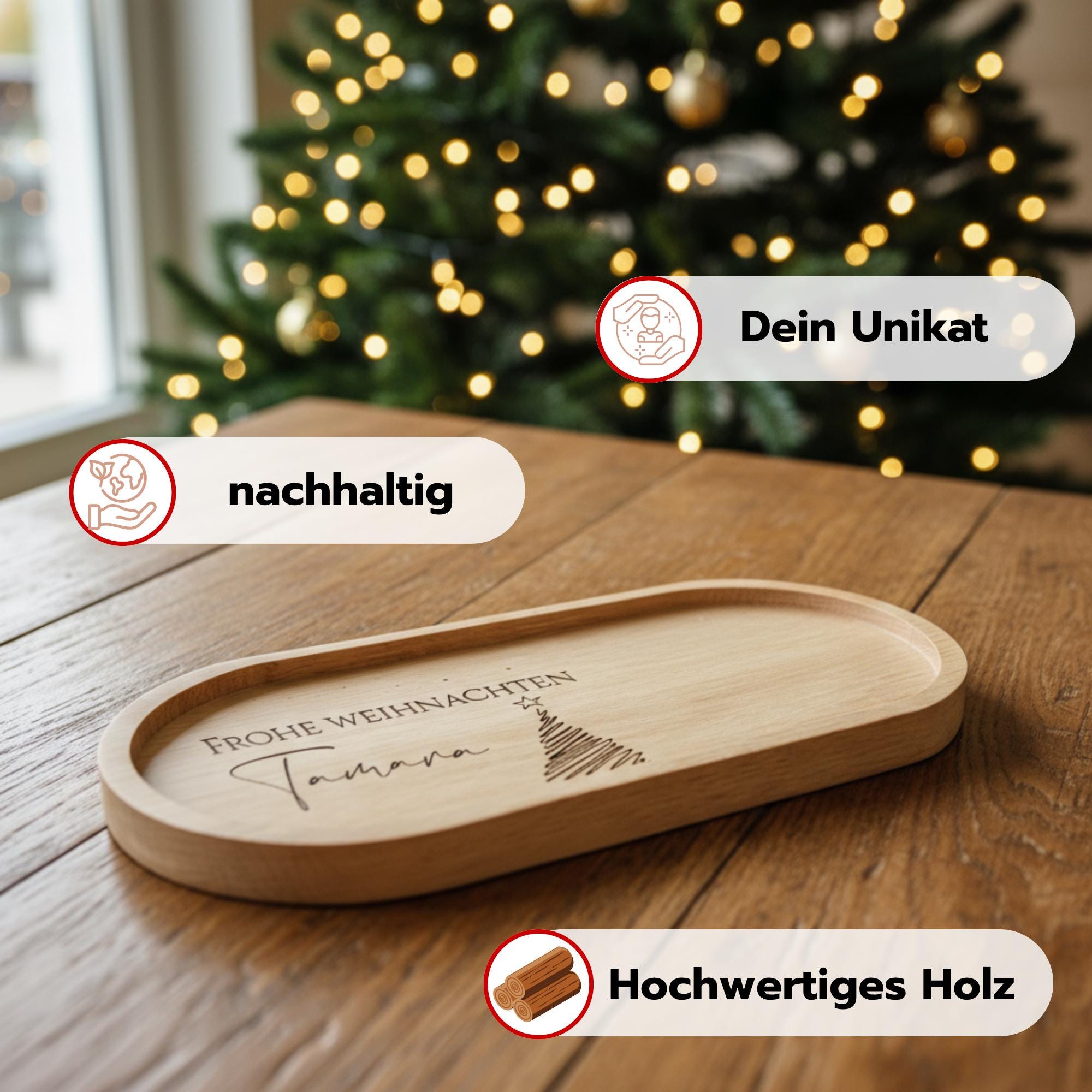 Personalisiertes Serviertablett mit Tasse - Holztablett mit Gravur als Weihnachtsgeschenk - Persönliches Geschenk Weihnachten