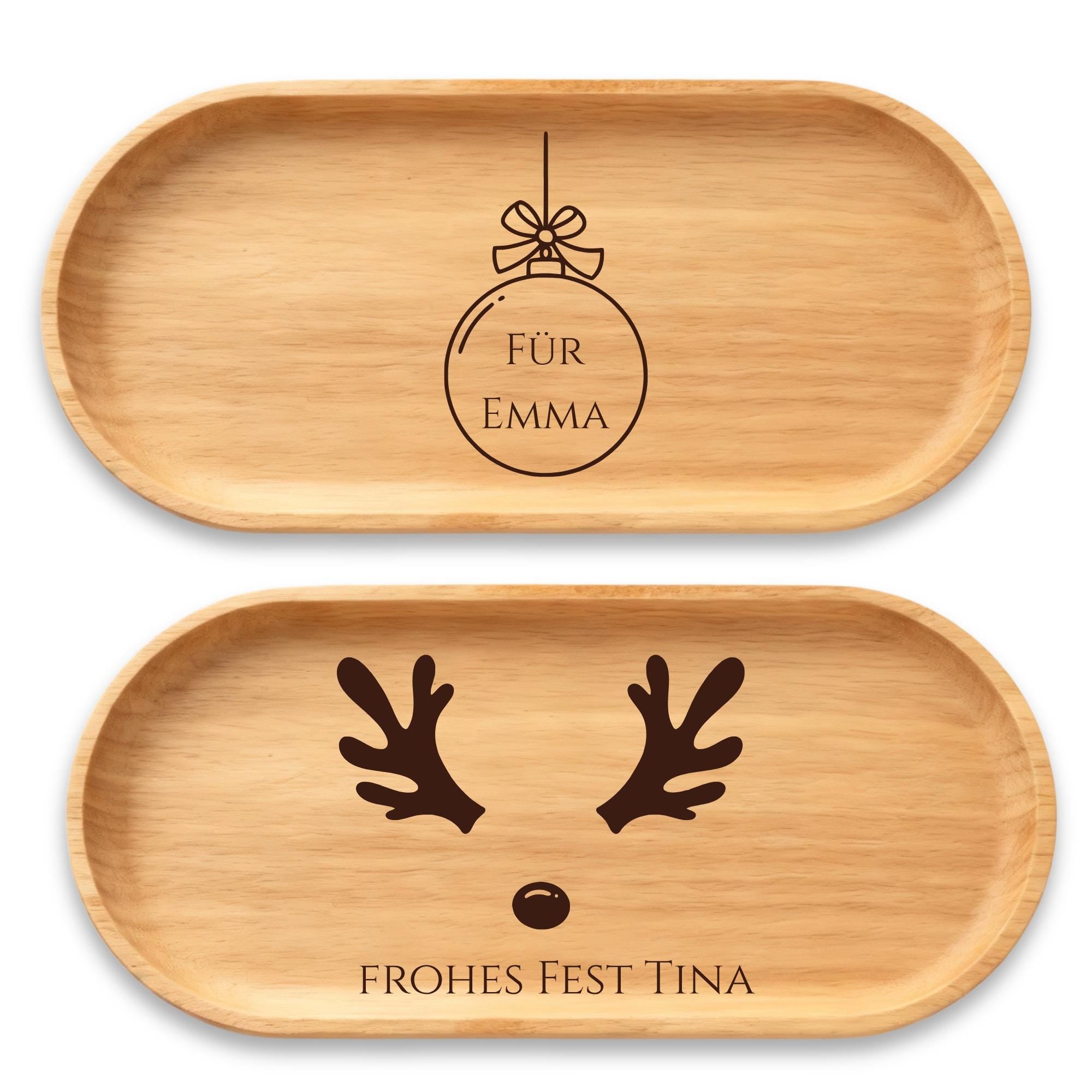 Personalisiertes Serviertablett mit Tasse - Holztablett mit Gravur als Weihnachtsgeschenk - Persönliches Geschenk Weihnachten