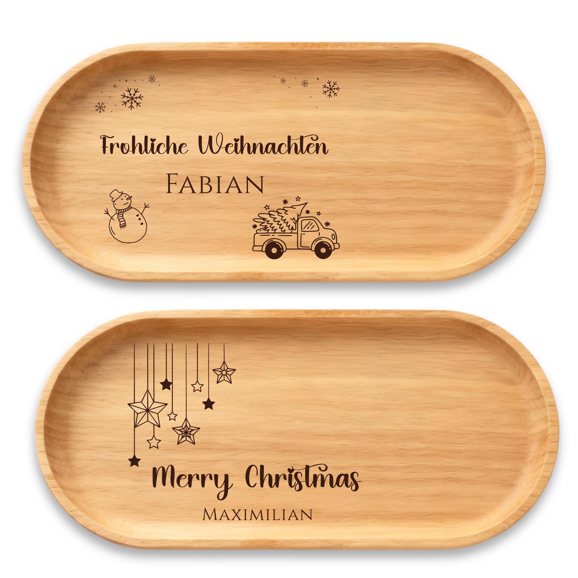 Personalisiertes Serviertablett mit Tasse - Holztablett mit Gravur als Weihnachtsgeschenk - Persönliches Geschenk Weihnachten