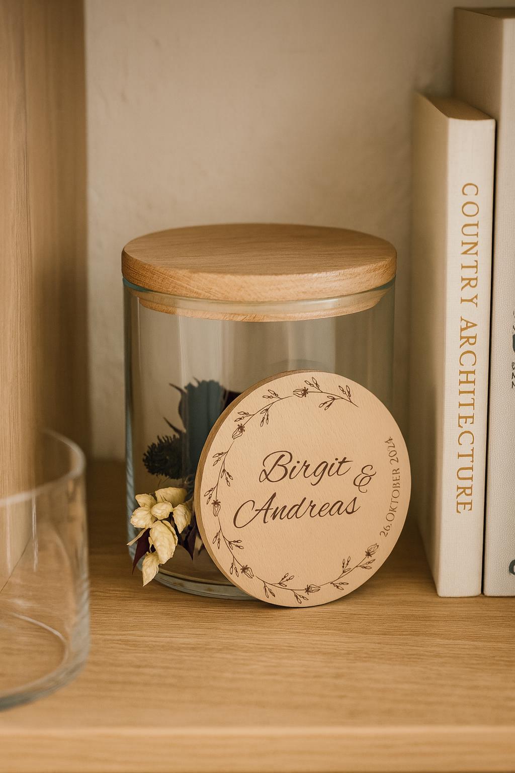 Vorratsglas | Namen & Blumenranke