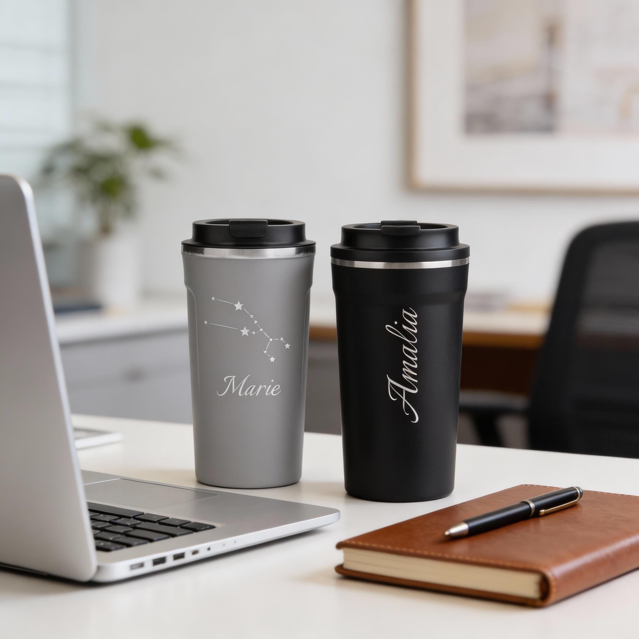 Kaffeebecher personalisiert mit Namen – Edelstahl Thermobecher mit Gravur – Personalisierter Becher 500ml