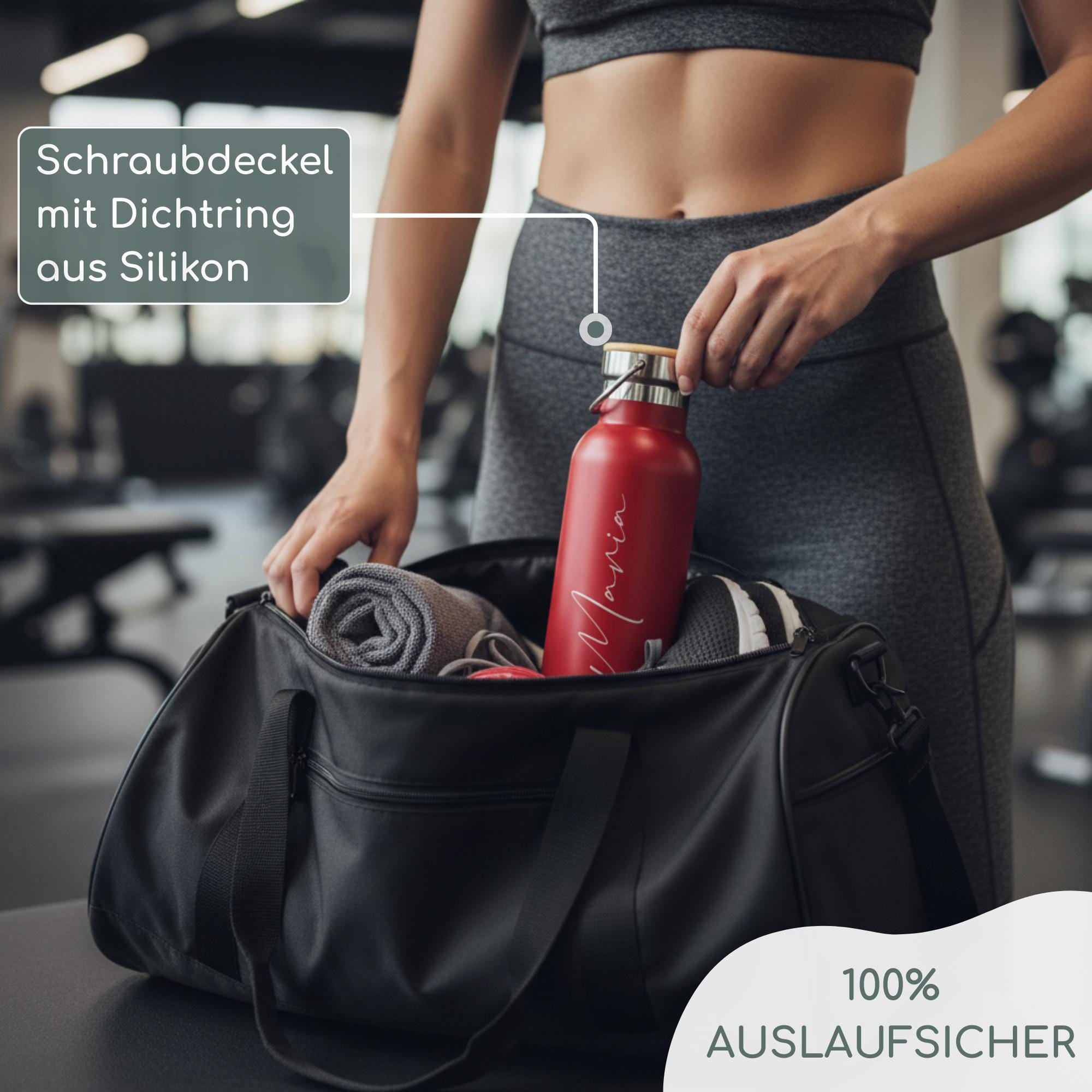 Trinkflasche personalisiert mit Namen & Bambusdeckel – Doppelwandige Edelstahl Thermosflasche mit Gravur – Personalisierte Flasche (500ml)