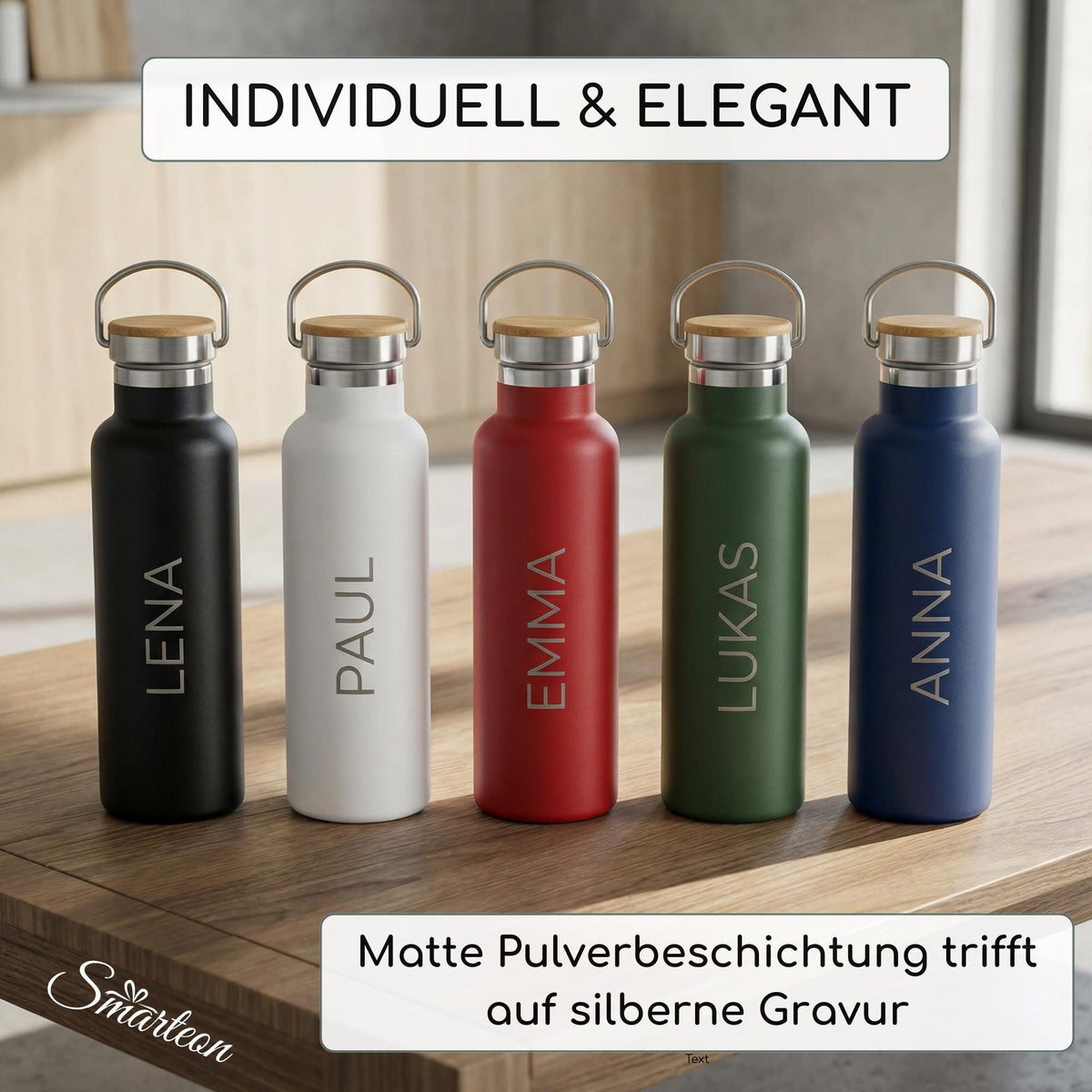 Thermosflasche mit Gravur & Bambusdeckel (500ml)