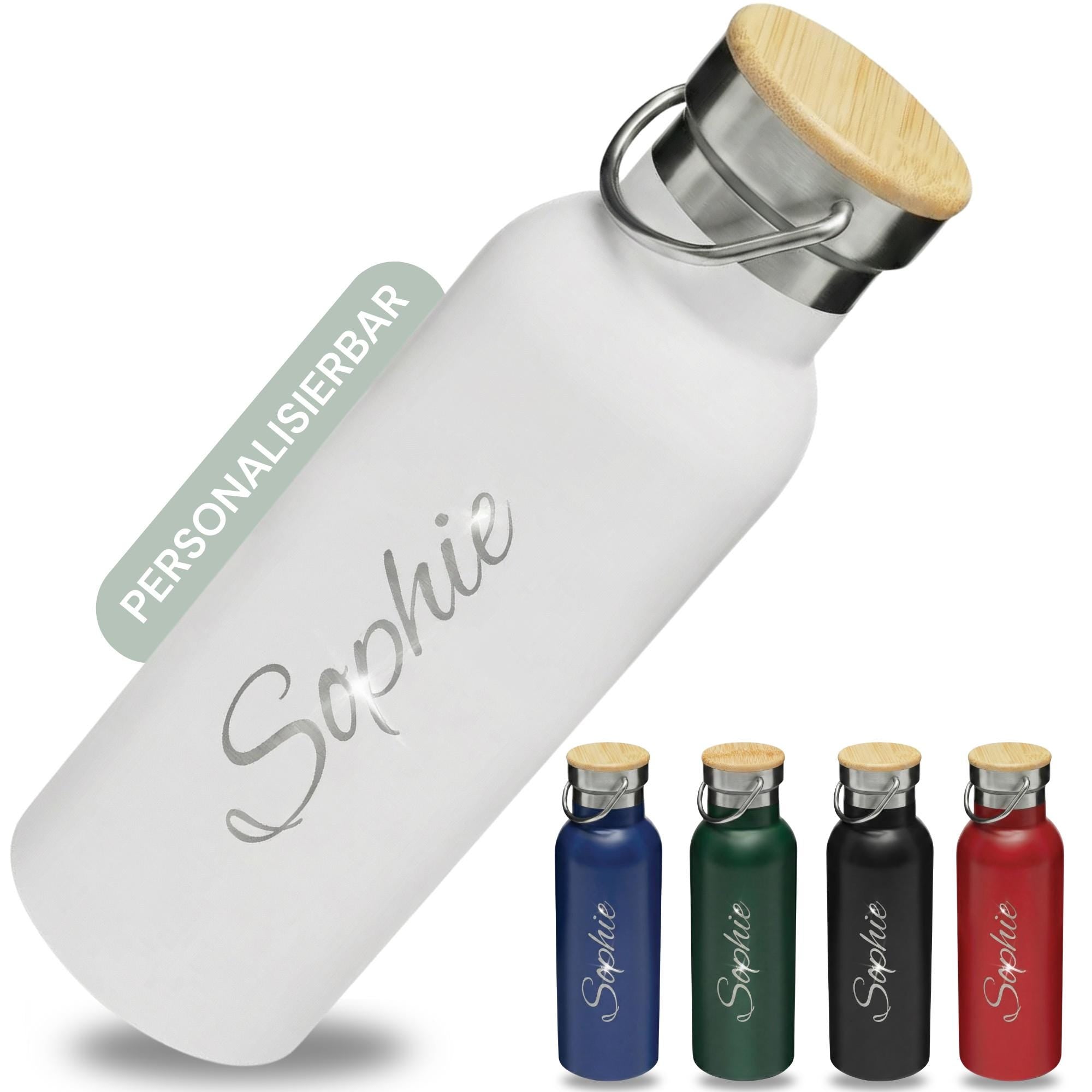 Thermosflasche mit Gravur & Bambusdeckel (500ml)