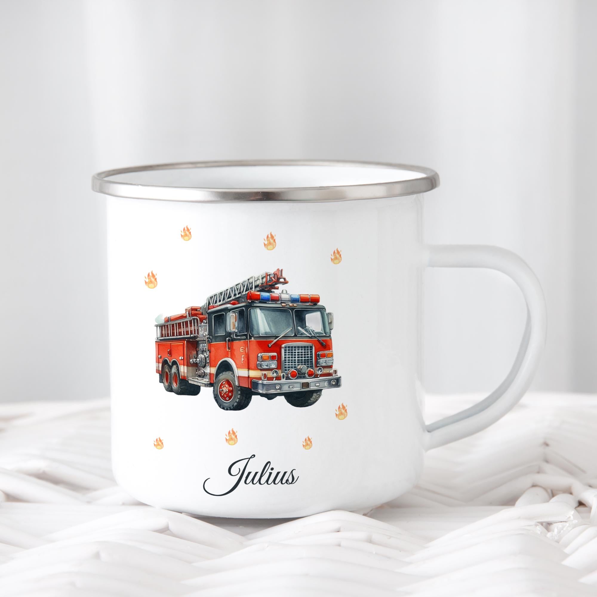 Personalisierte Emaille Tasse für Kinder, Becher mit Namen und Motiv, Geschenk für Junge und Mädchen
