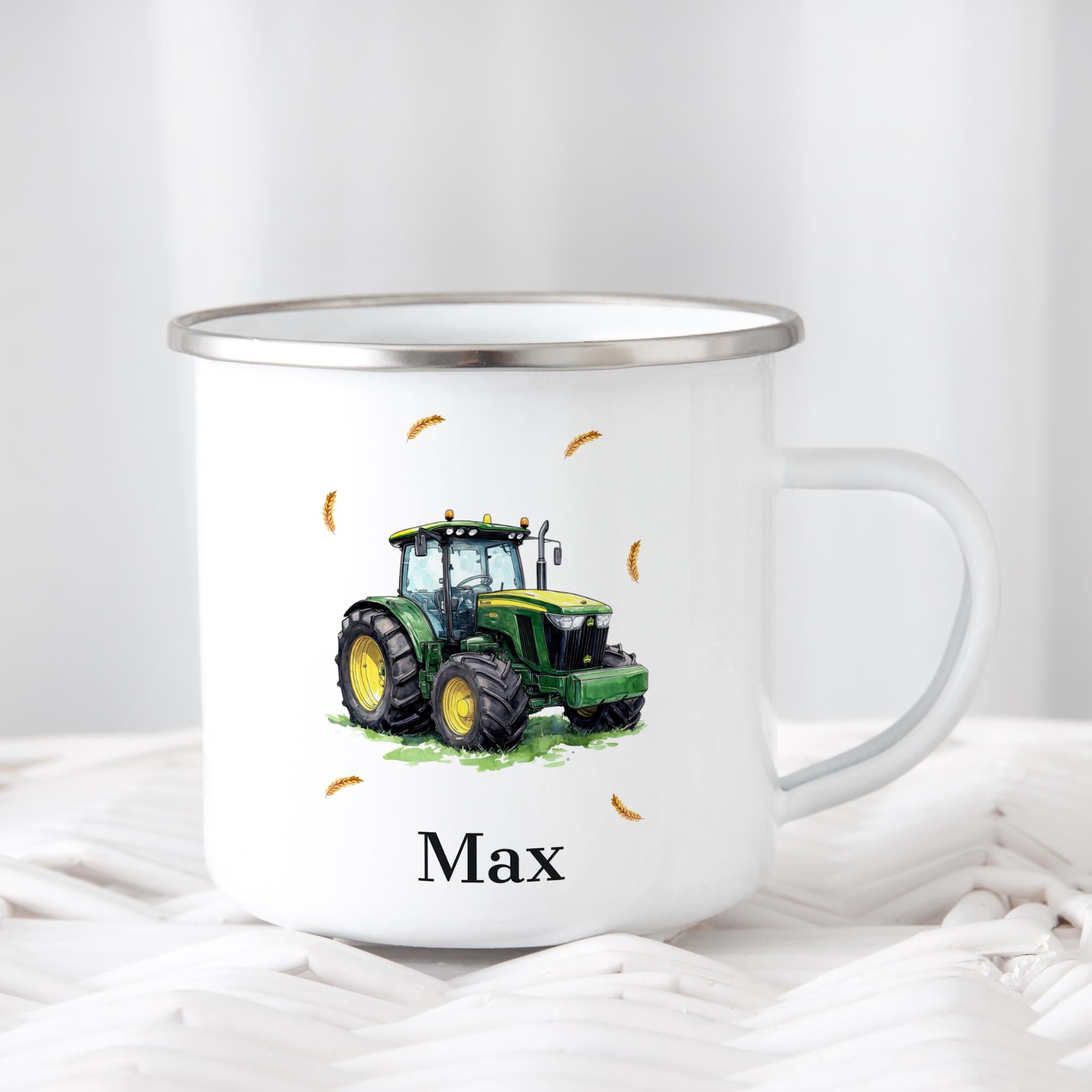 Personalisierte Emaille Tasse für Kinder, Becher mit Namen und Motiv, Geschenk für Junge und Mädchen