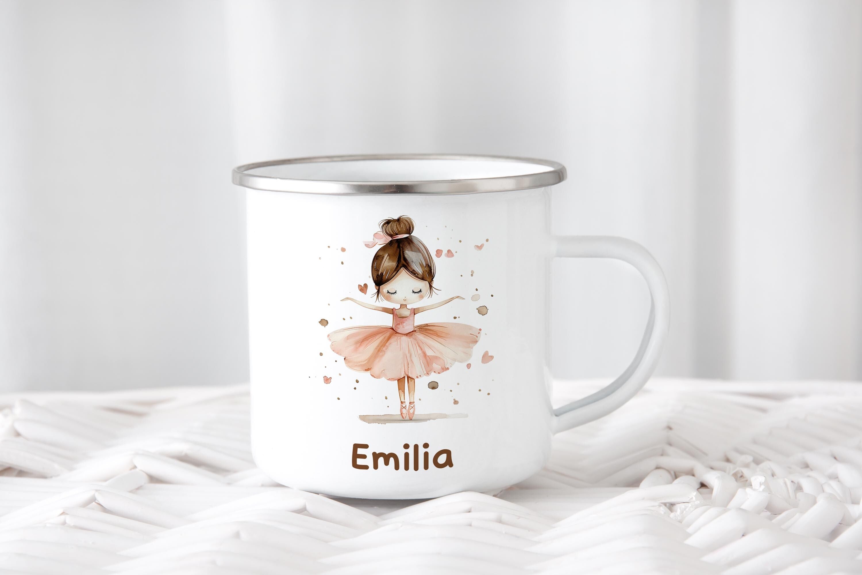 Personalisierte Emaille Tasse für Kinder, Becher mit Namen und Motiv, Geschenk für Junge und Mädchen