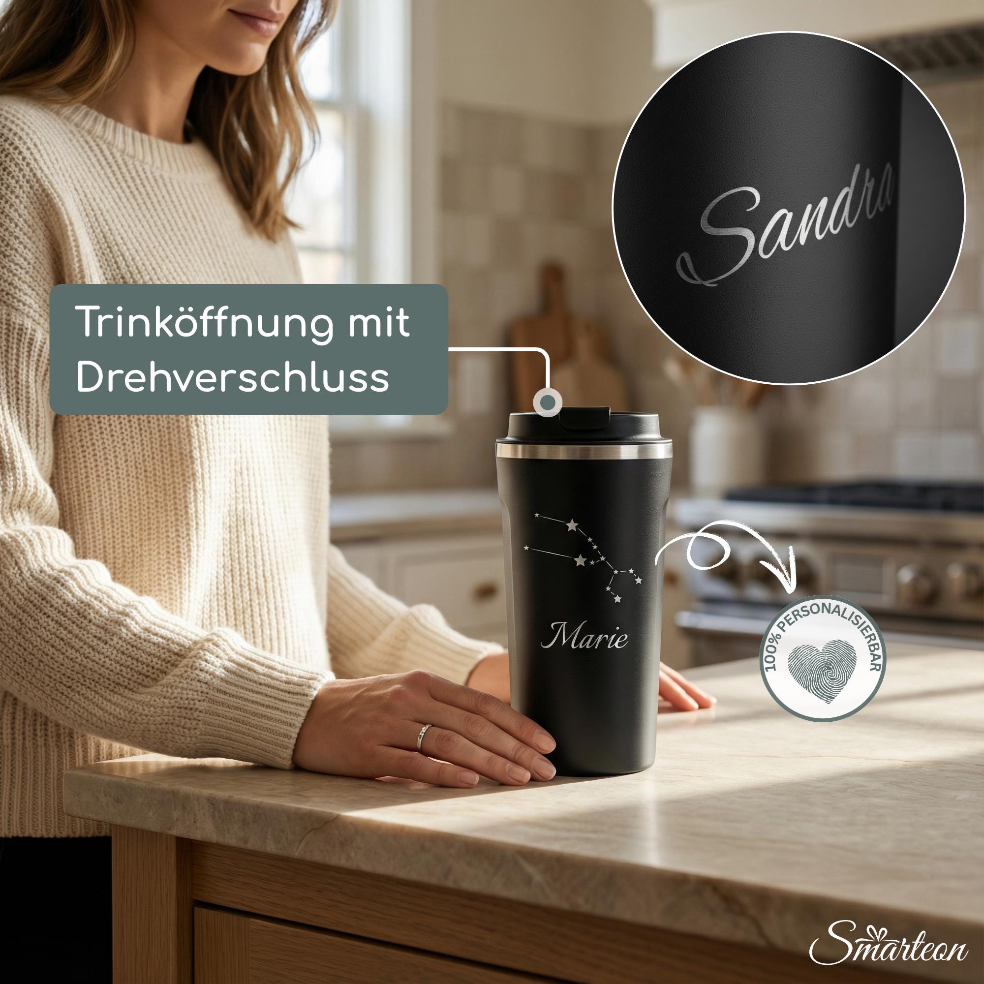 Kaffeebecher personalisiert mit Namen – Edelstahl Thermobecher mit Gravur – Personalisierter Becher 500ml