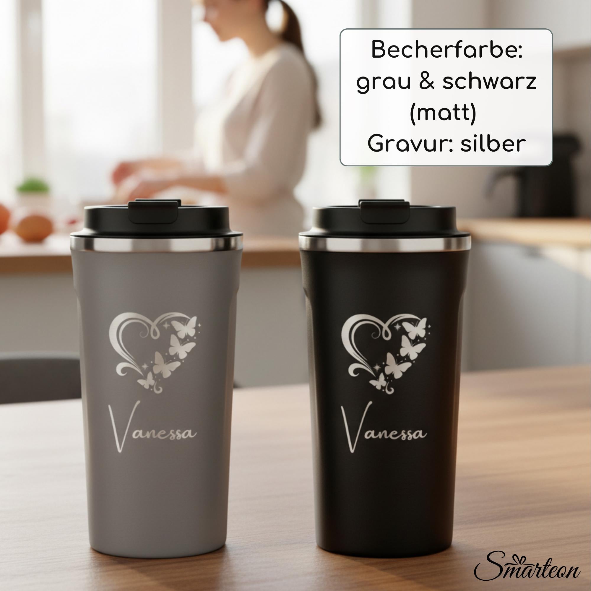Kaffeebecher personalisiert mit Namen – Edelstahl Thermobecher mit Gravur – Personalisierter Becher 500ml