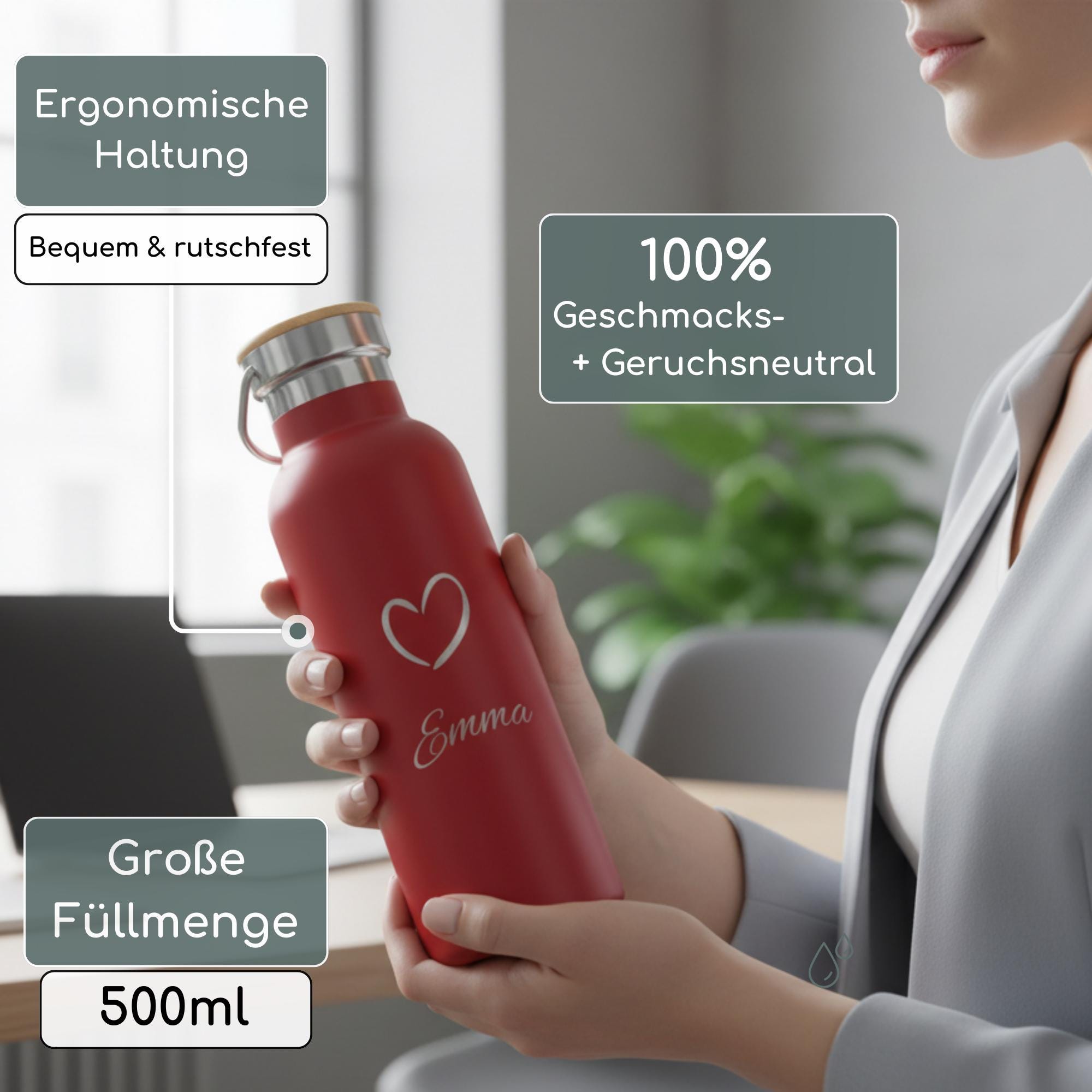 Thermosflasche mit Gravur & Bambusdeckel (500ml)
