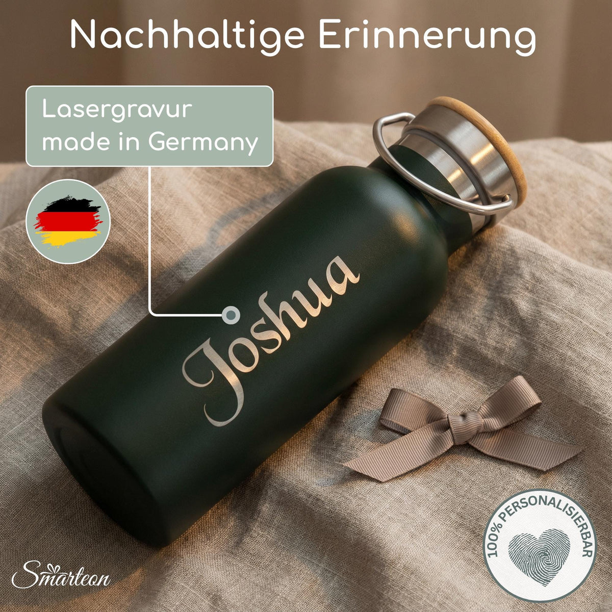 Thermosflasche mit Gravur & Bambusdeckel (500ml)