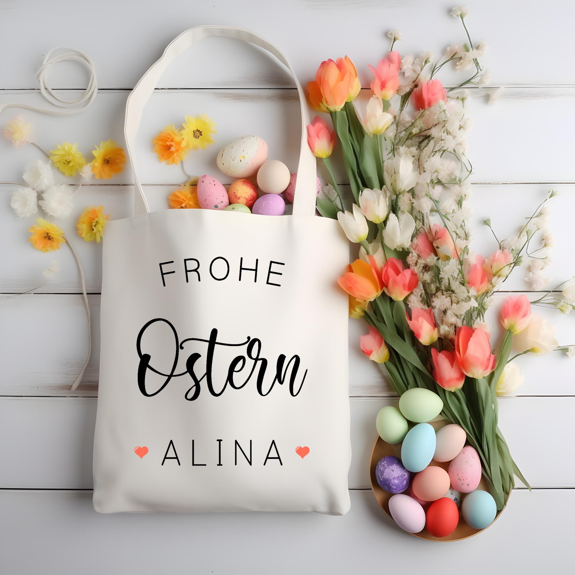 Personalisierte Stofftasche bedruckt, Ostertasche, Geschenk für Ostern, Stoffbeutel für Kinder, Jutebeutel, Osterbeutel