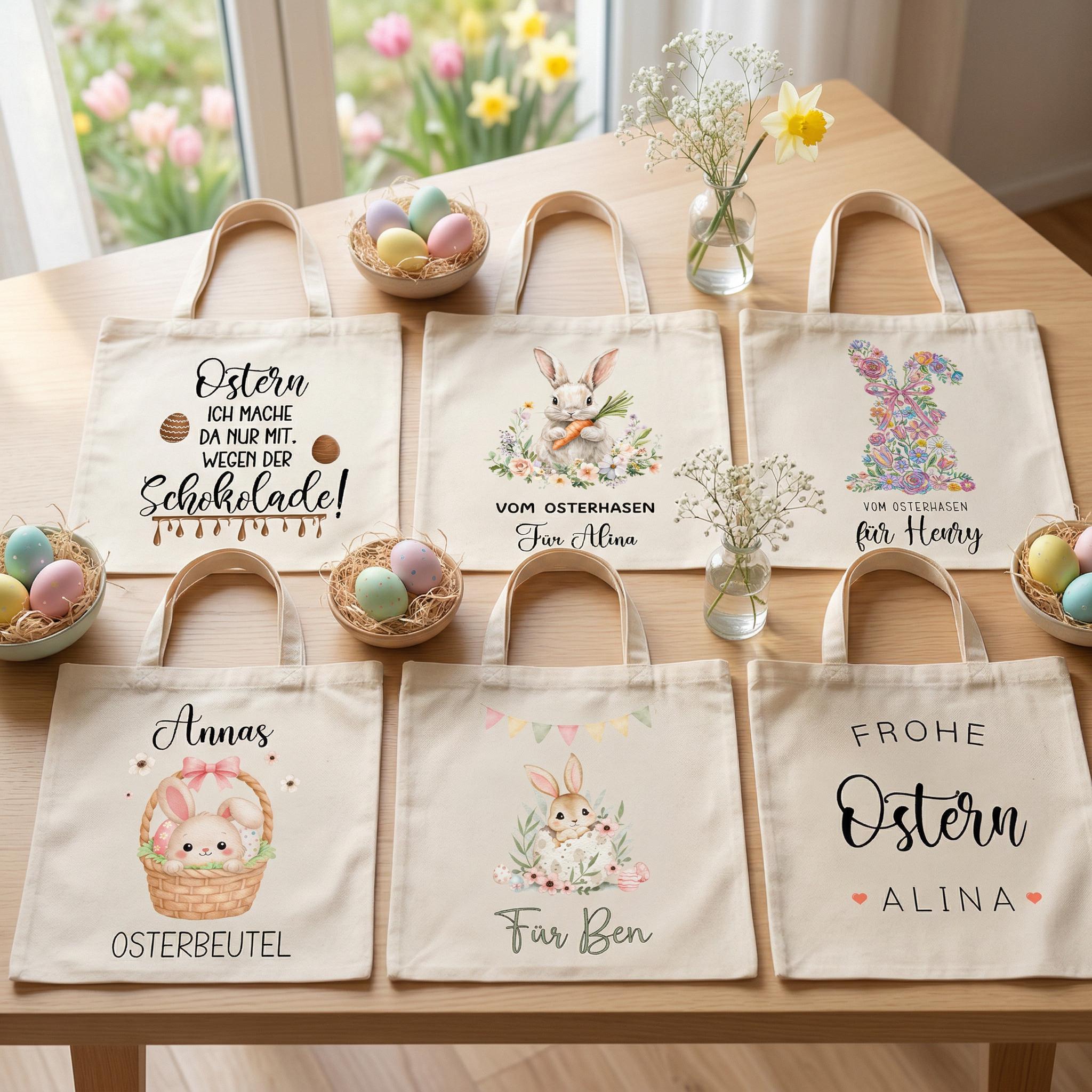 Personalisierte Stofftasche bedruckt, Ostertasche, Geschenk für Ostern, Stoffbeutel für Kinder, Jutebeutel, Osterbeutel