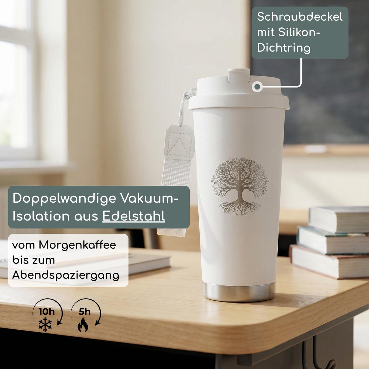 Thermobecher mit Gravur mit Strohhalm und Deckel (500ml)