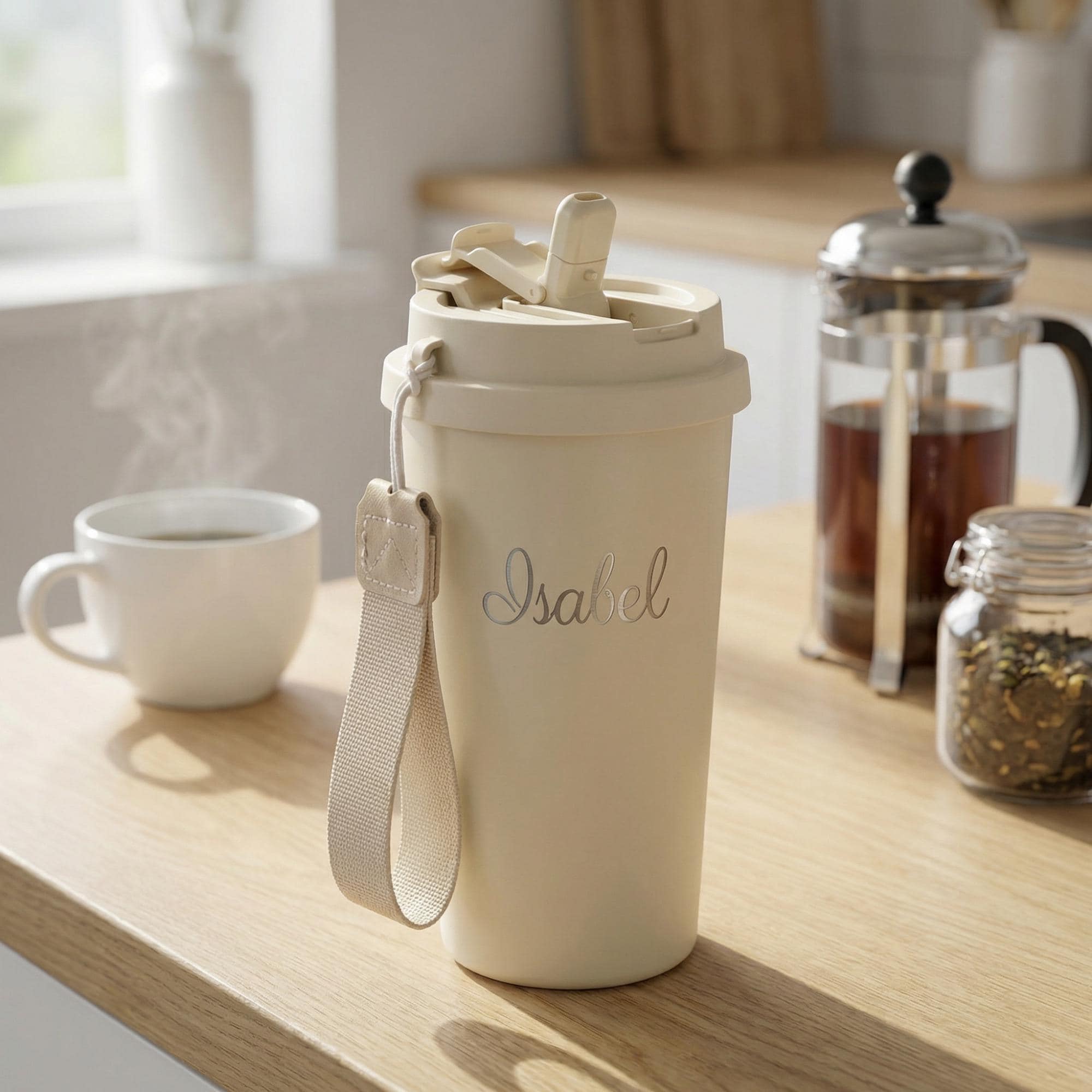 Thermobecher mit Gravur mit Strohhalm und Deckel (500ml)