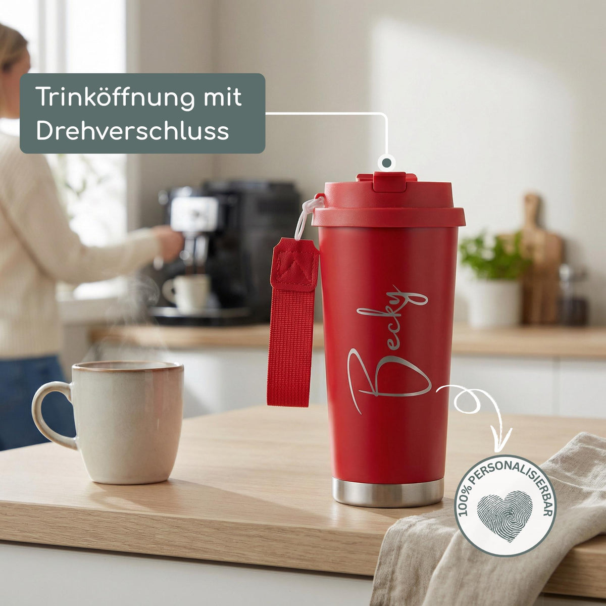 Thermobecher mit Gravur mit Strohhalm und Deckel (500ml)