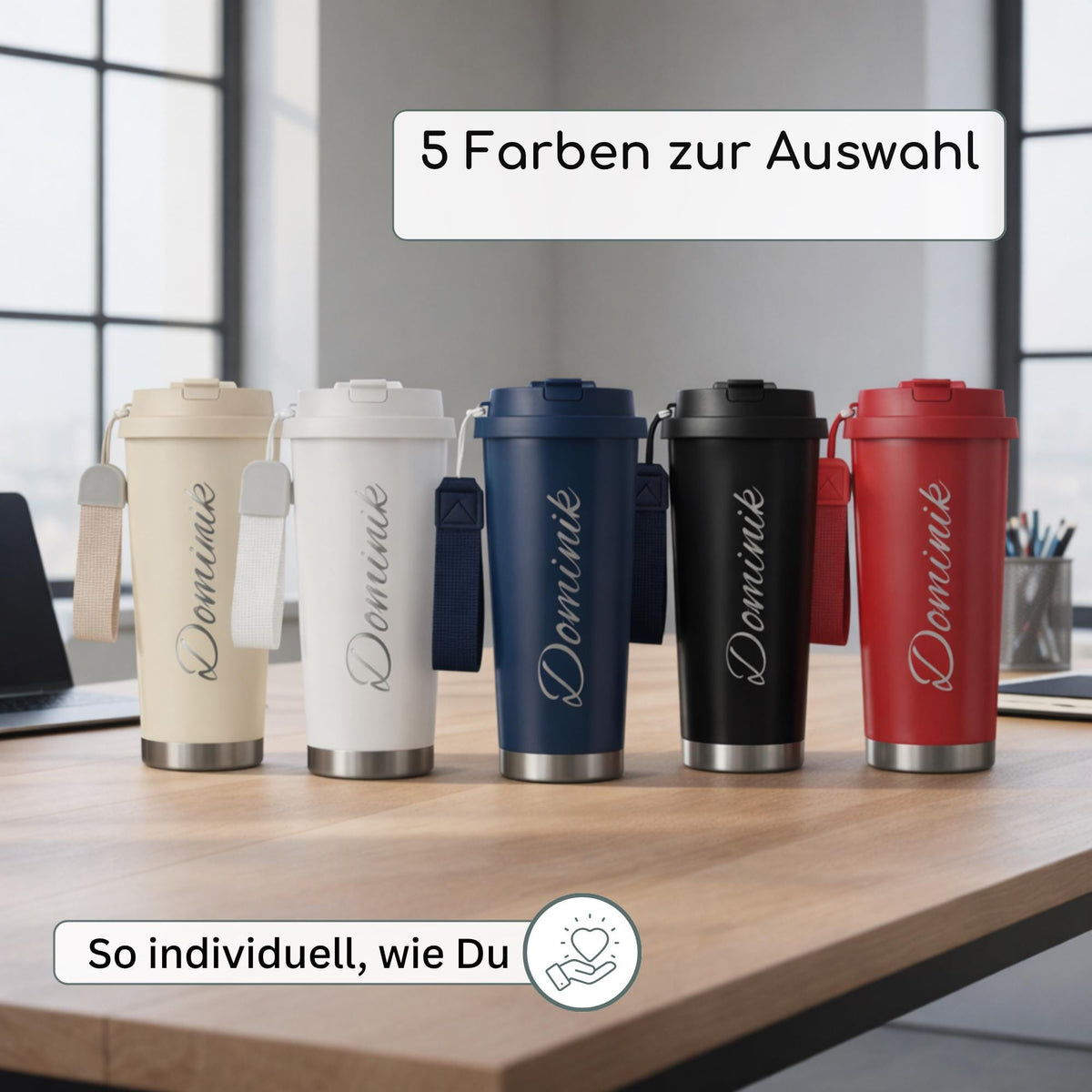 Thermobecher mit Gravur mit Strohhalm und Deckel (500ml)