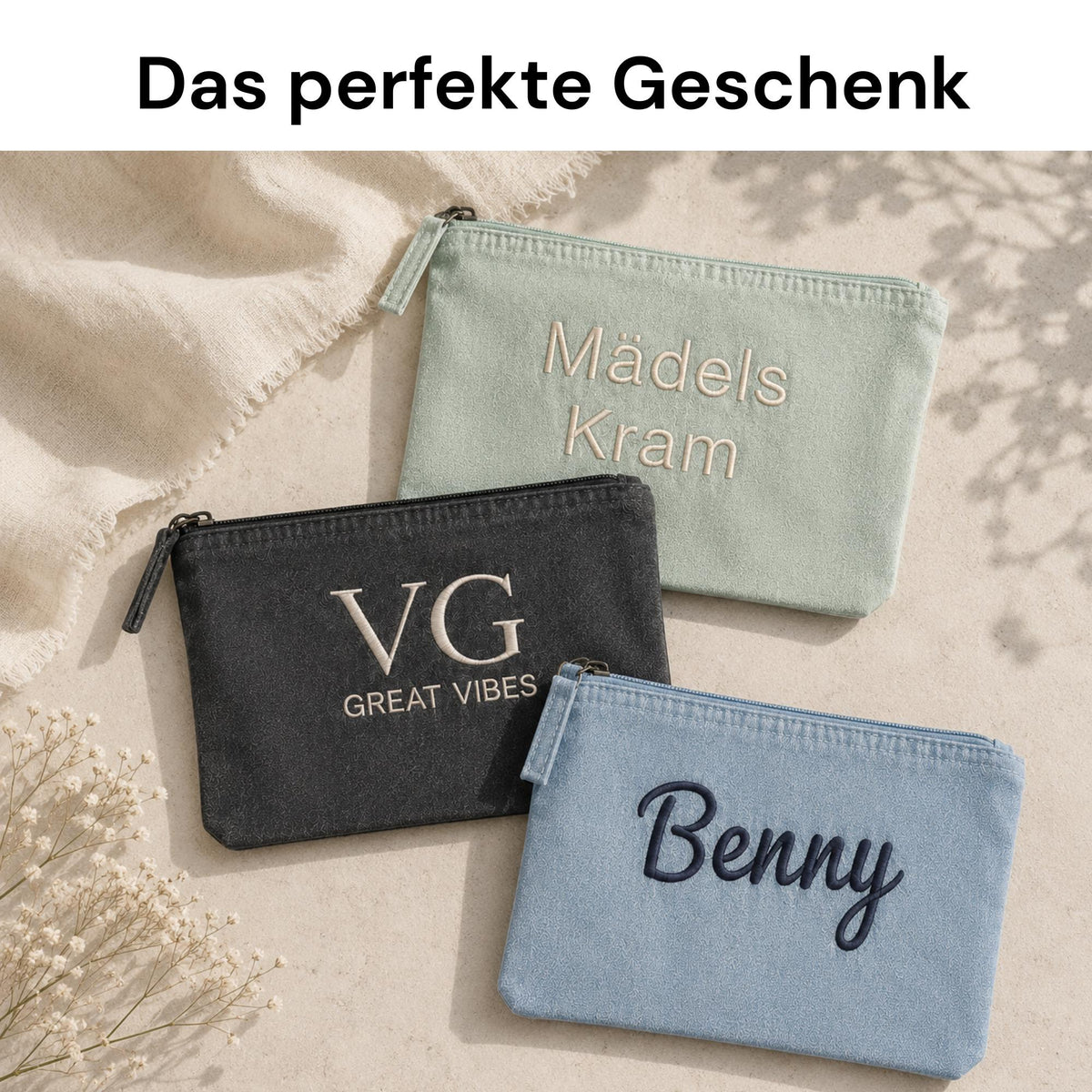 Personalisierte bestickte Kosmetiktasche