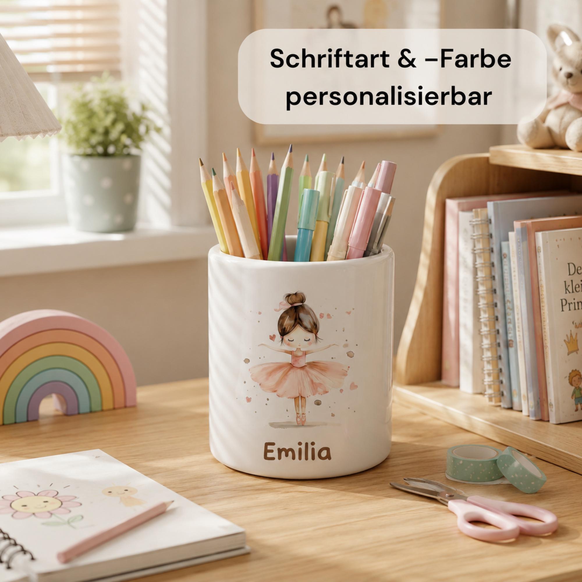 Personalisierter Stiftehalter Kinder mit Name, Einschulung Geschenk, Stifteköcher Schreibtisch, Stiftebecher mit Wunschmotiv