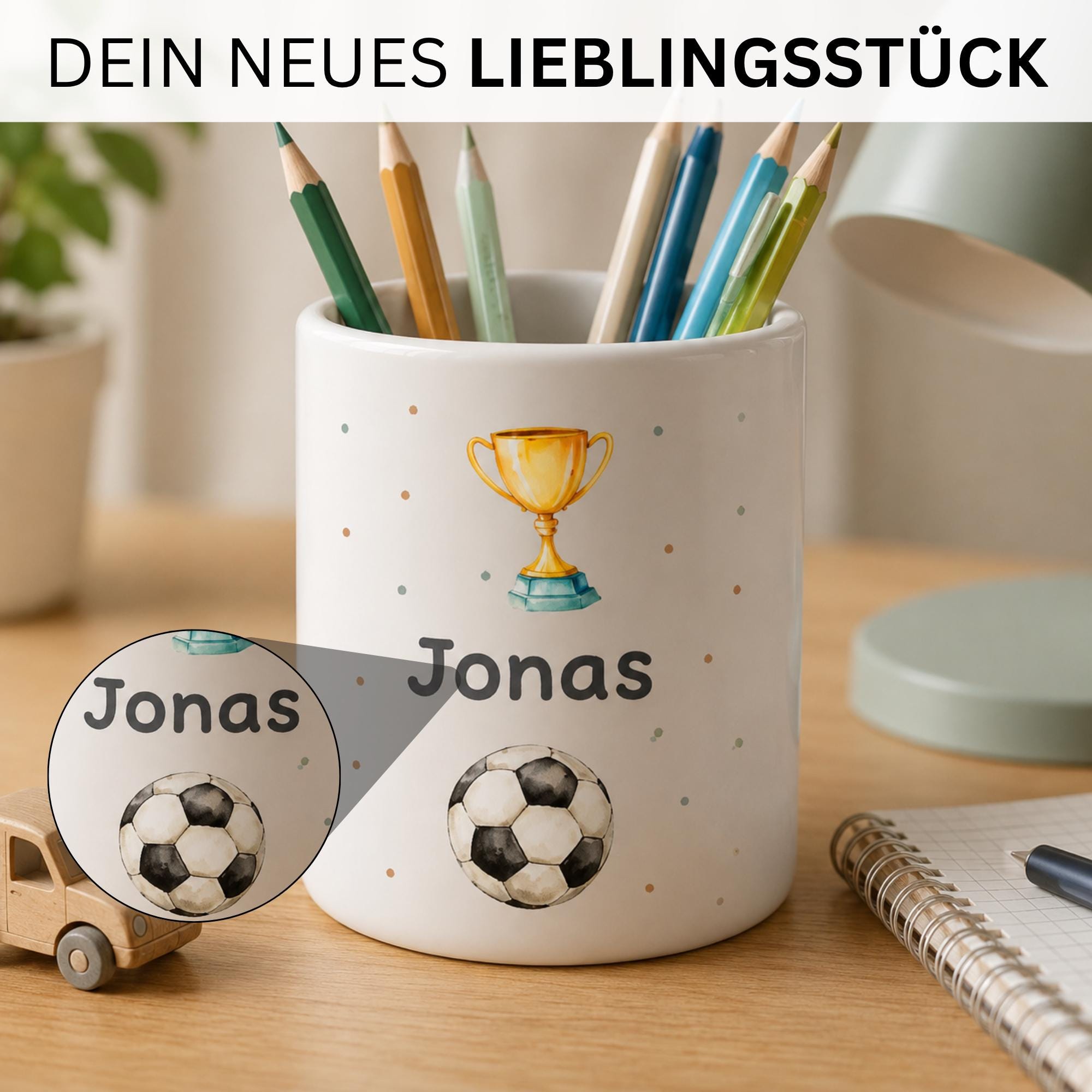 Personalisierter Stiftehalter Kinder mit Name, Einschulung Geschenk, Stifteköcher Schreibtisch, Stiftebecher mit Wunschmotiv