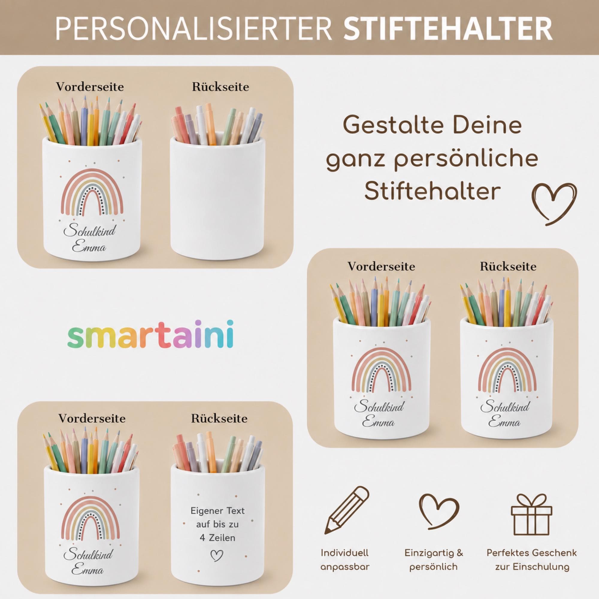 Personalisierter Stiftehalter mit Name – individuelles Einschulung Geschenk, Stiftebecher Kinder, Zubehör mit Wunschmotiv