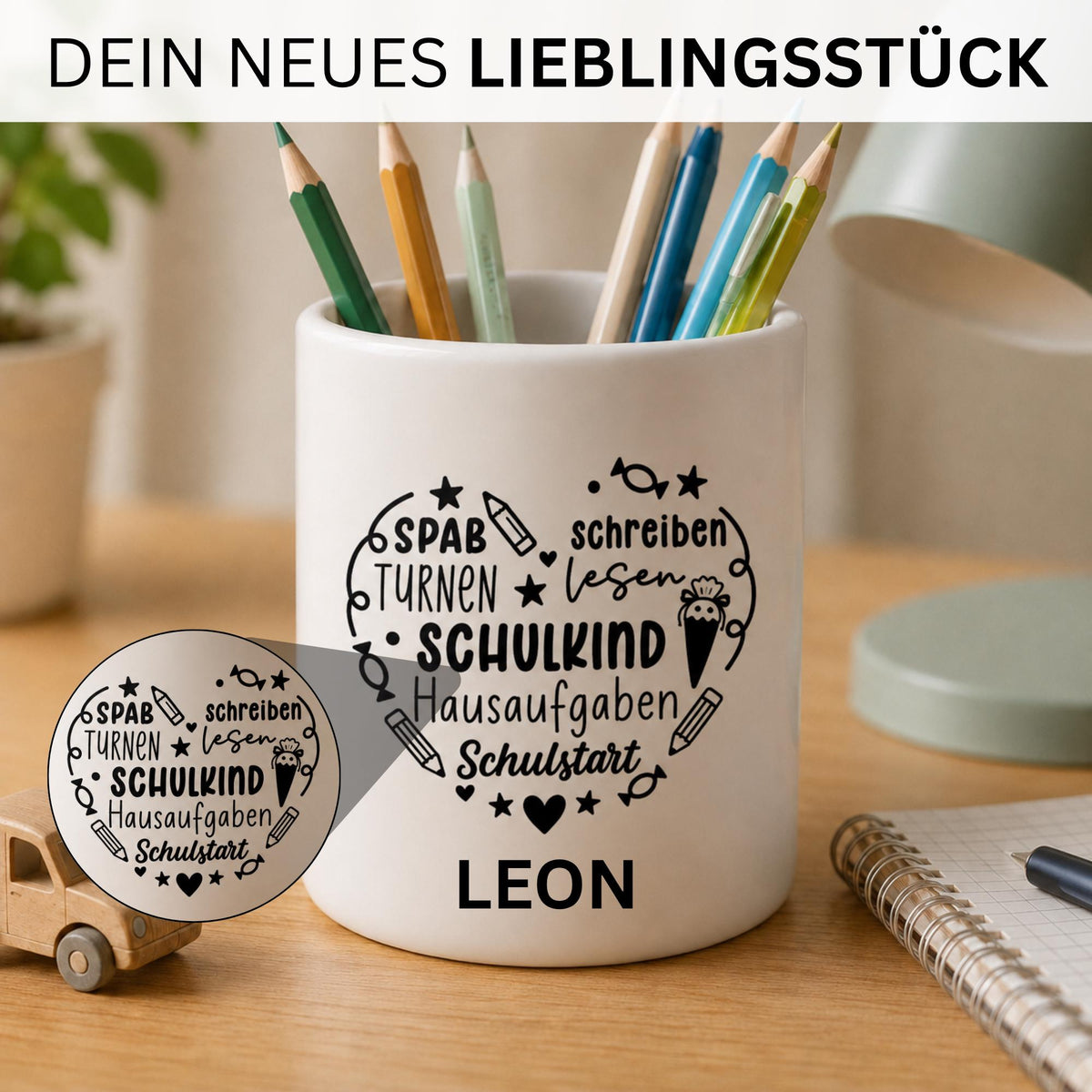 Personalisierter Stiftehalter Einschulung mit Namen