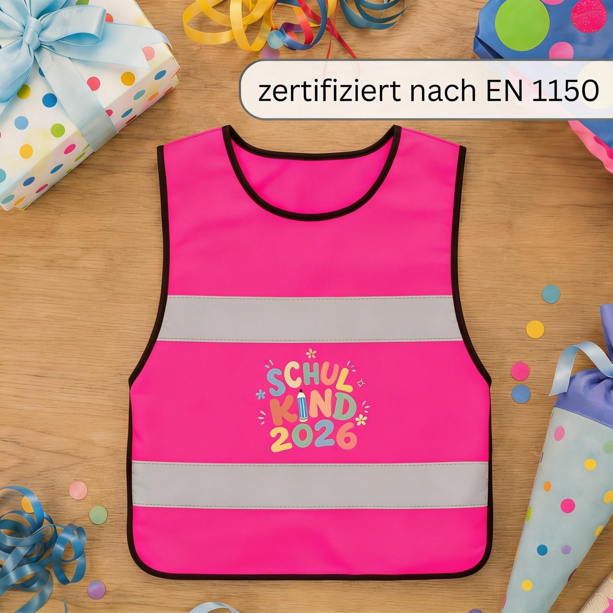 Personalisierte Kinder Sicherheitsweste Einschulung 2026 mit Name, Warnweste Schulkind, Geschenk zur Einschulung