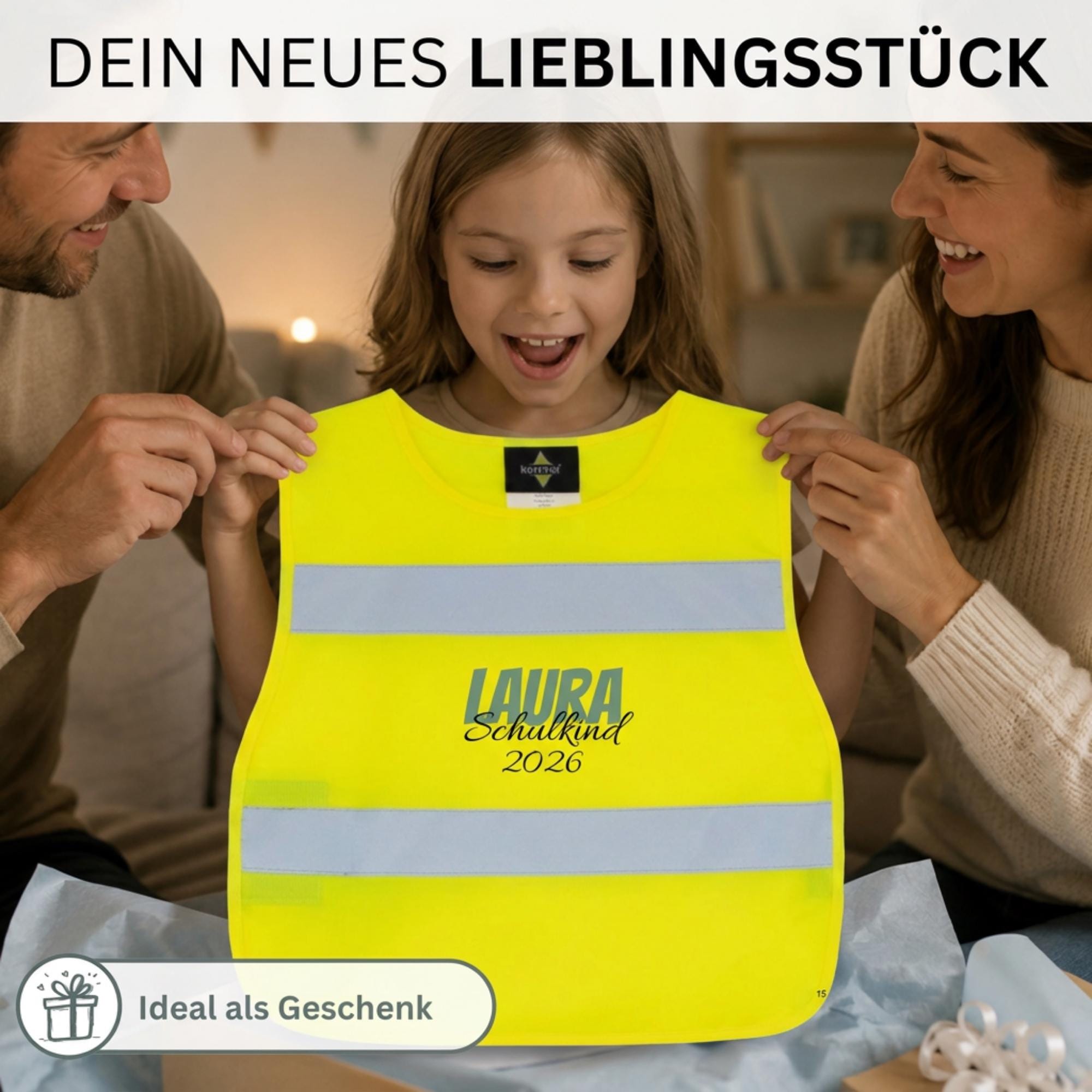 Personalisierte Kinder Sicherheitsweste Einschulung 2026 mit Name, Warnweste Schulkind, Geschenk zur Einschulung