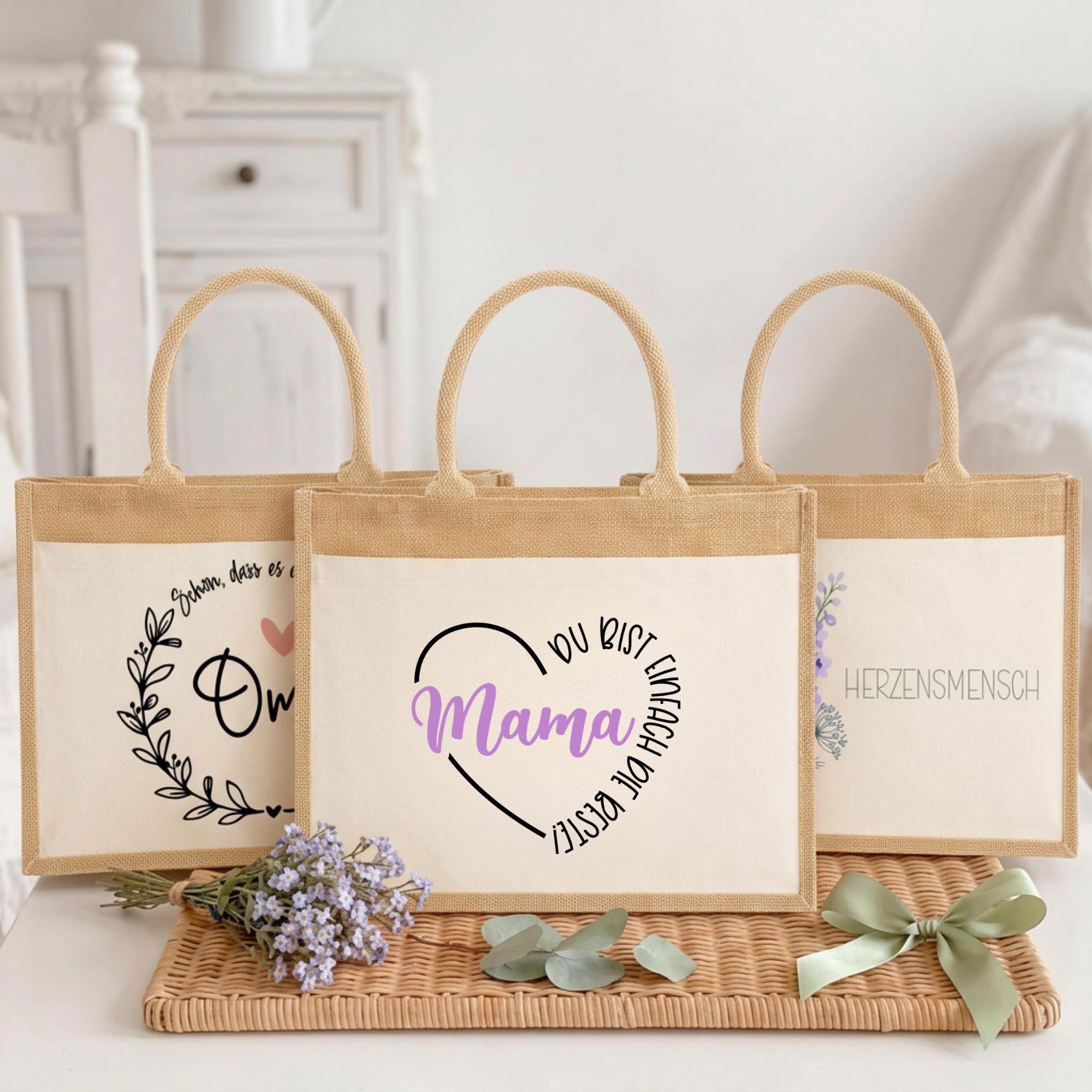 Personalisierte Jutetasche mit Name & Initial – Große Jutetasche Damen, Shopper Tasche, Einkaufstasche, Tote Bag, Design 4