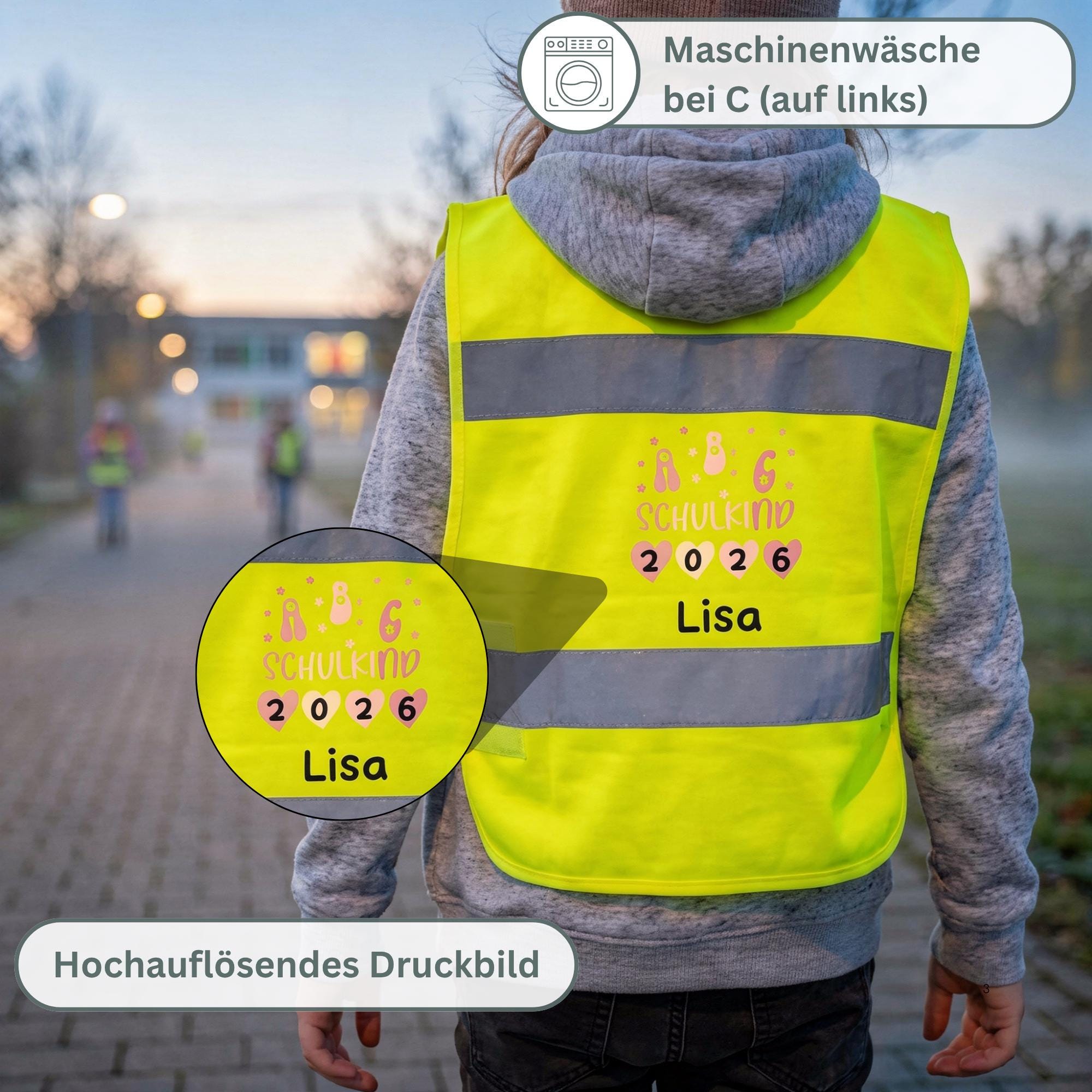 Personalisierte Kinder Sicherheitsweste Einschulung 2026 mit Name, Warnweste Schulkind, Geschenk zur Einschulung