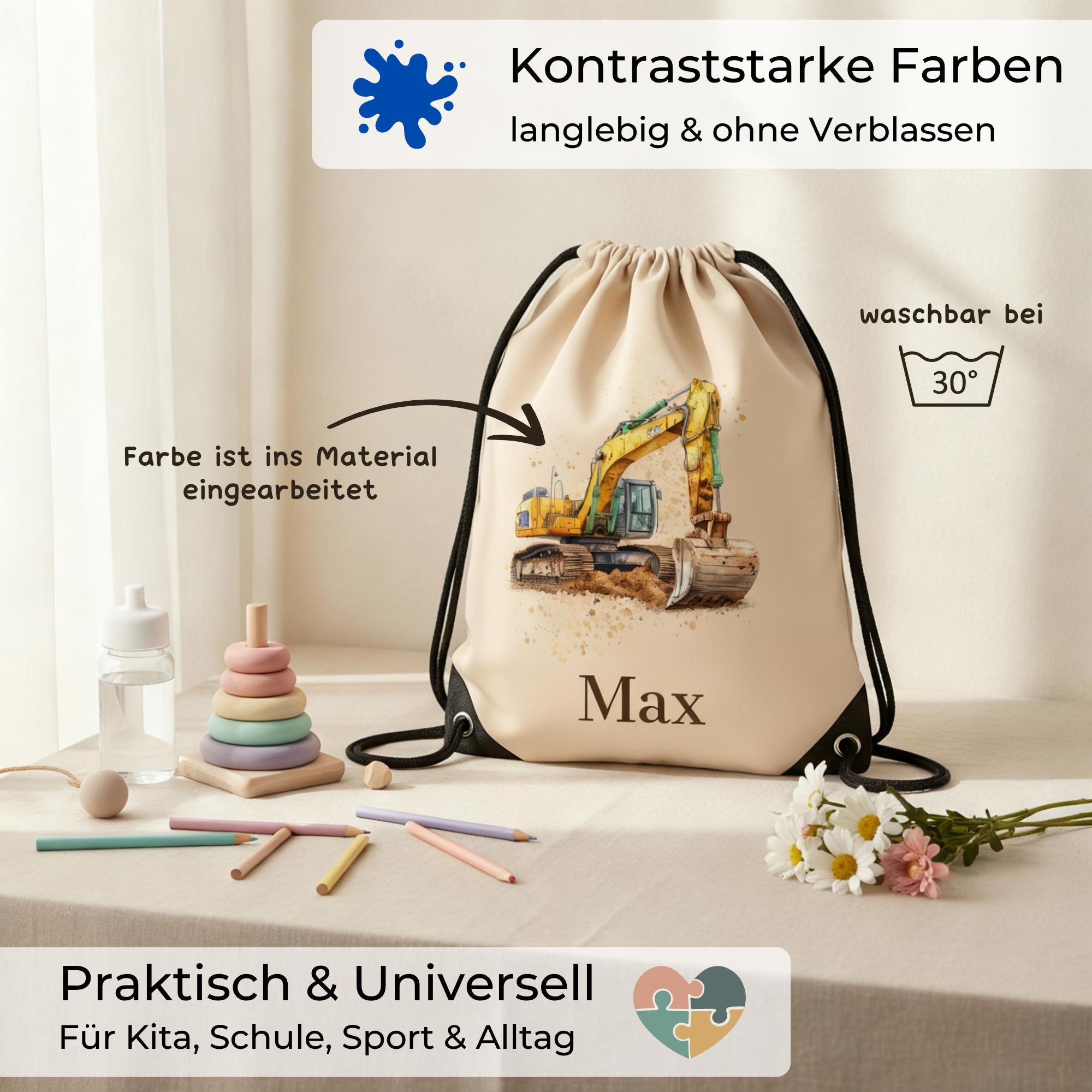 Personalisierter Turnbeutel mit Namen | Gymbag Kinder Mädchen Junge | Geschenk zur Einschulung & Kindergartenstart | Sportbeutel Schule Kita