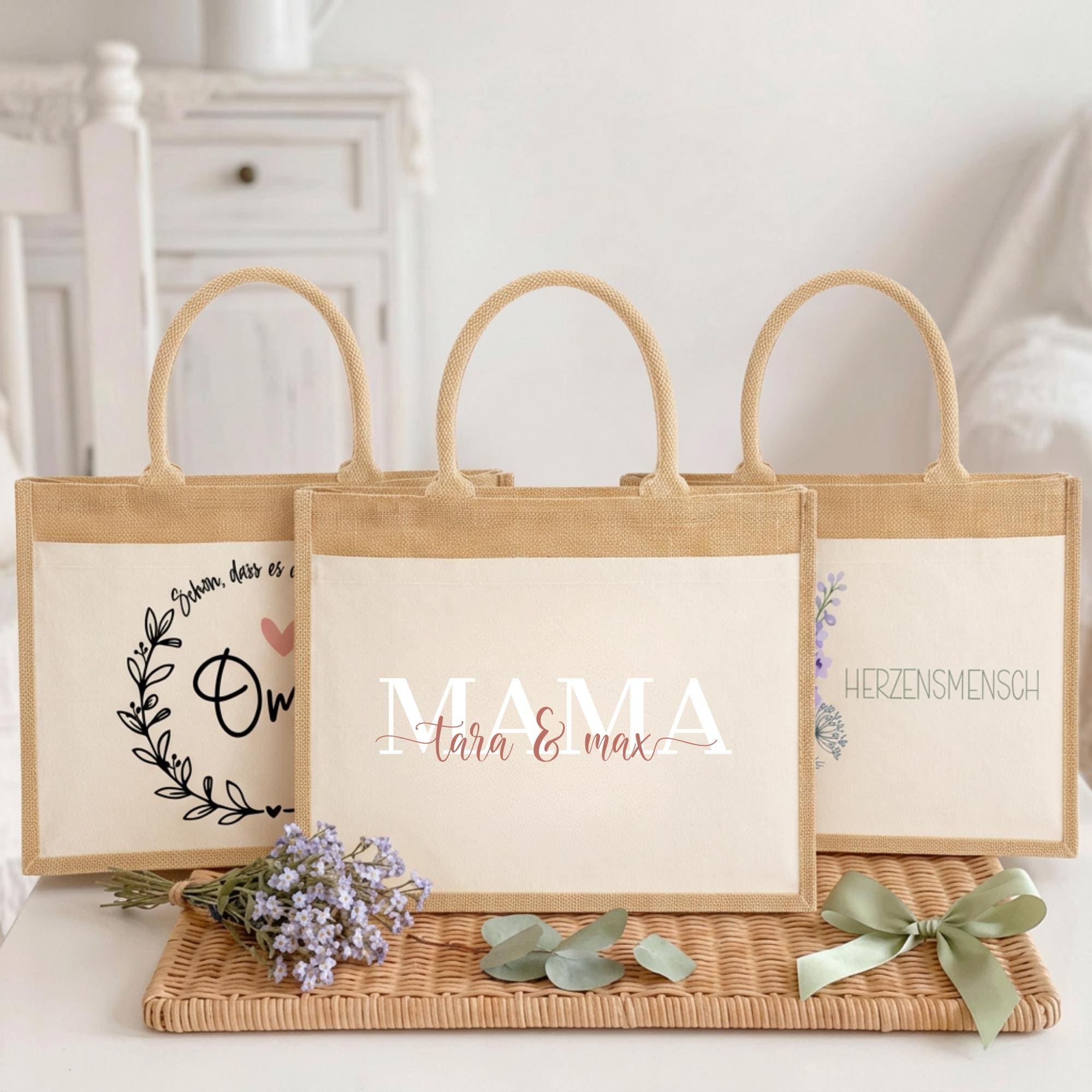 Personalisierte Jutetasche mit Name & Initial – Große Jutetasche Damen, Shopper Tasche, Einkaufstasche, Tote Bag, Design 1
