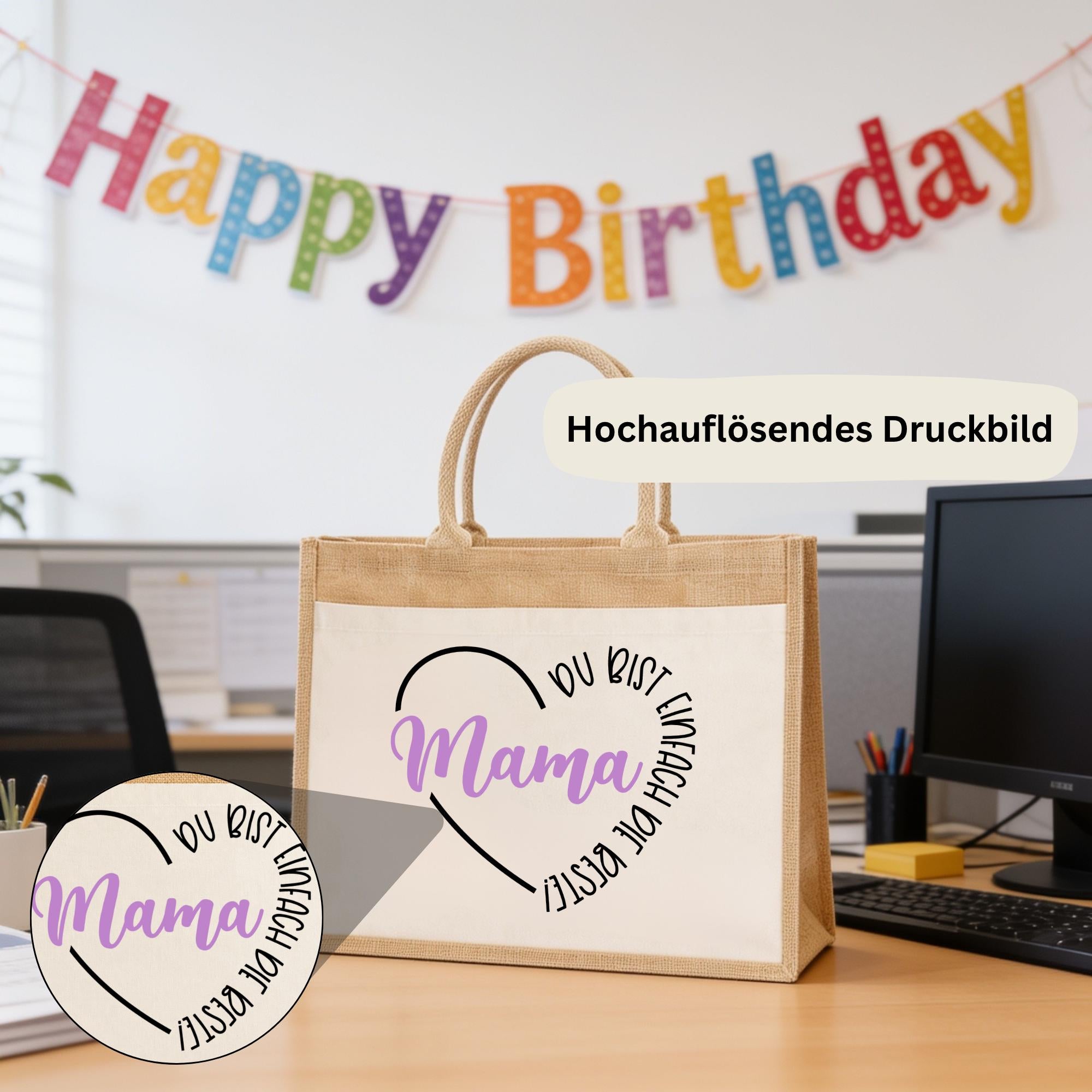 Personalisierte Jutetasche mit Name & Initial – Große Jutetasche Damen, Shopper Tasche, Einkaufstasche, Tote Bag, Design 4