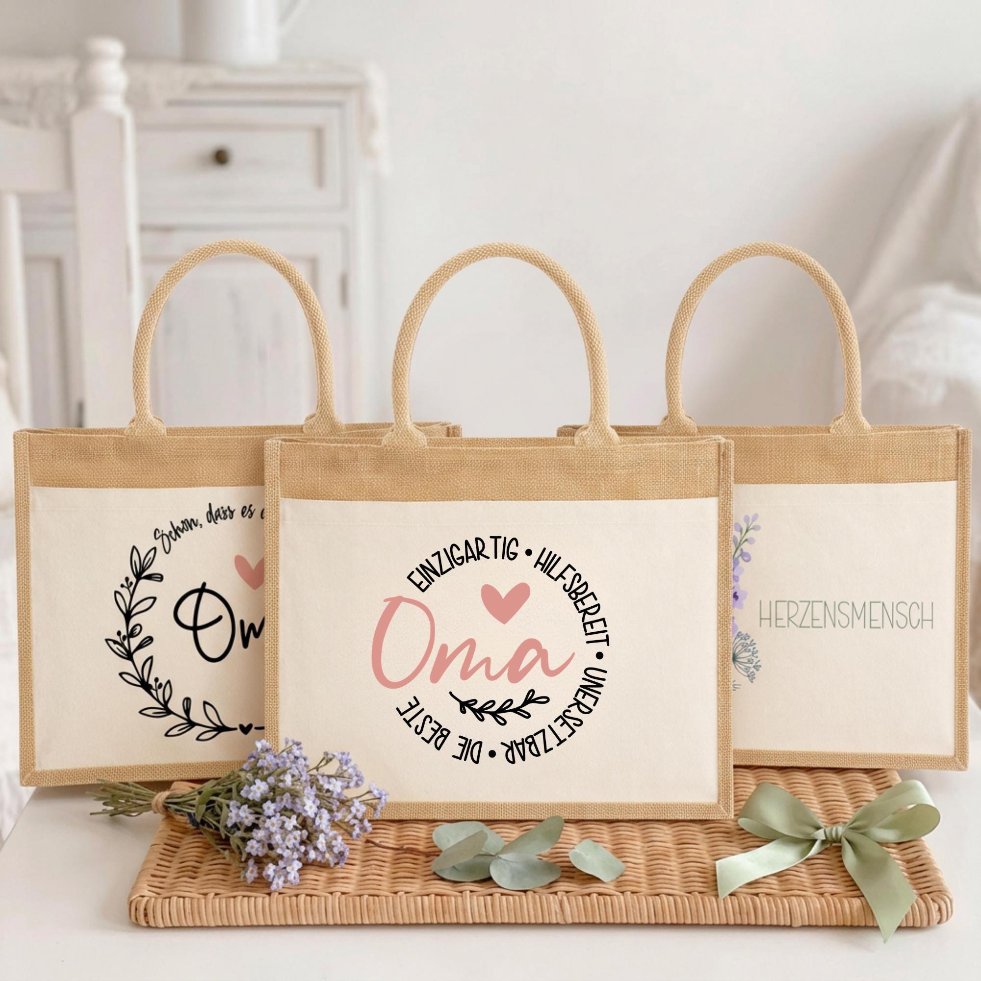 Personalisierte Jutetasche mit Name & Initial – Große Jutetasche Damen, Shopper Tasche, Einkaufstasche, Tote Bag, Design 6