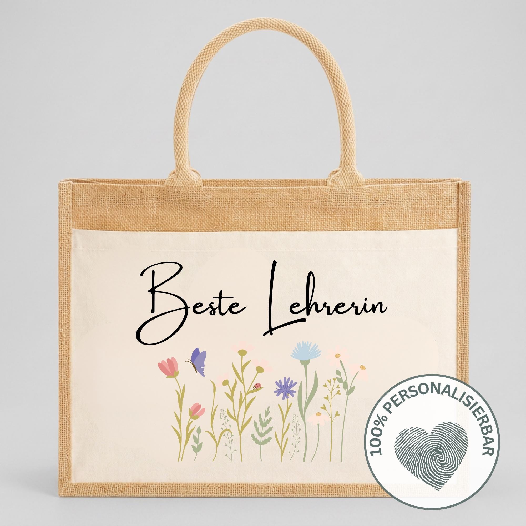 Personalisierte Jutetasche mit Name & Initial – Große Jutetasche Damen, Shopper Tasche, Einkaufstasche, Tote Bag, Design 3