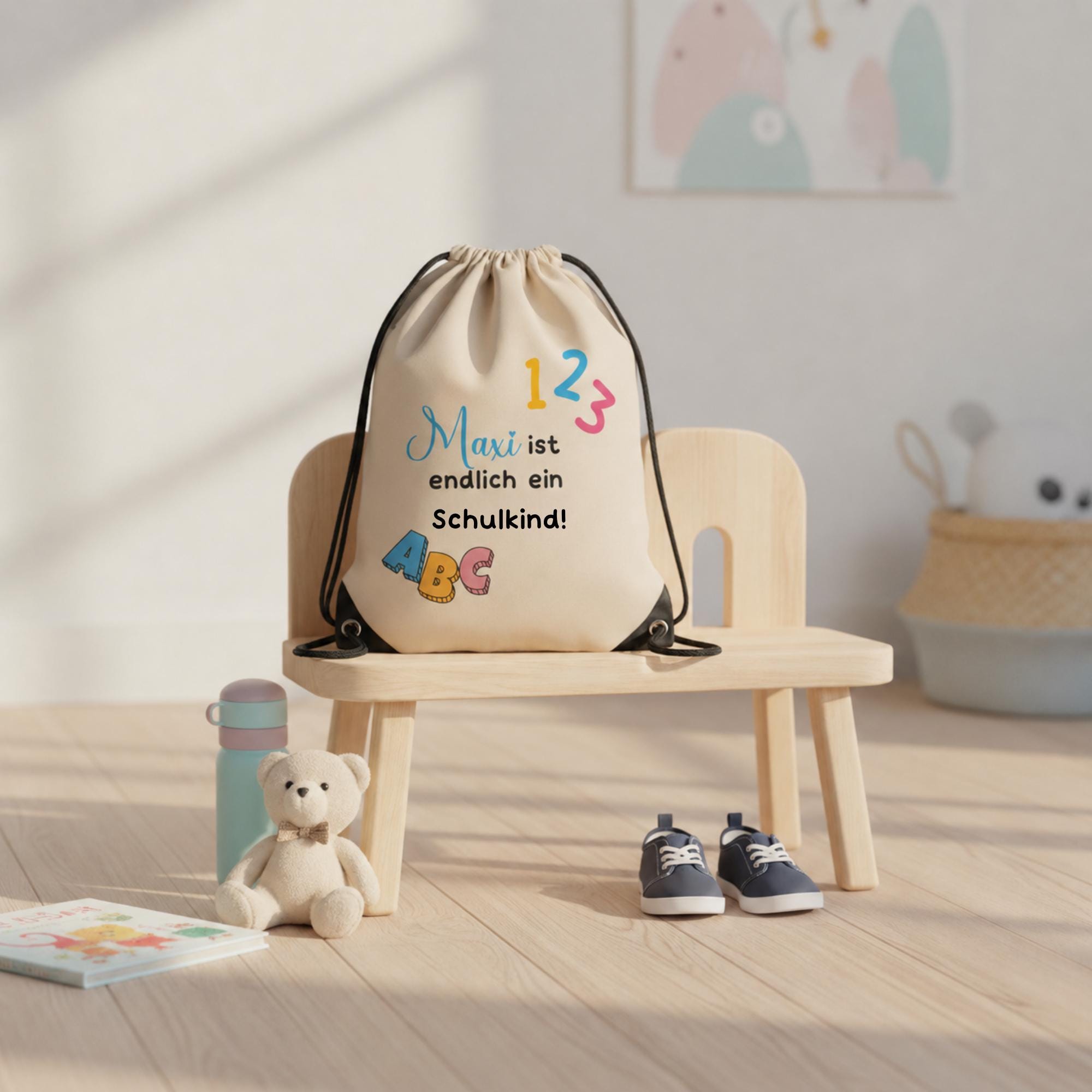Personalisierter Turnbeutel mit Namen,Einschulung, Schulstart, Tasche Hort, Turnbeutel Schule, Sportbeutel Kinder mit Namen nach Wunsch